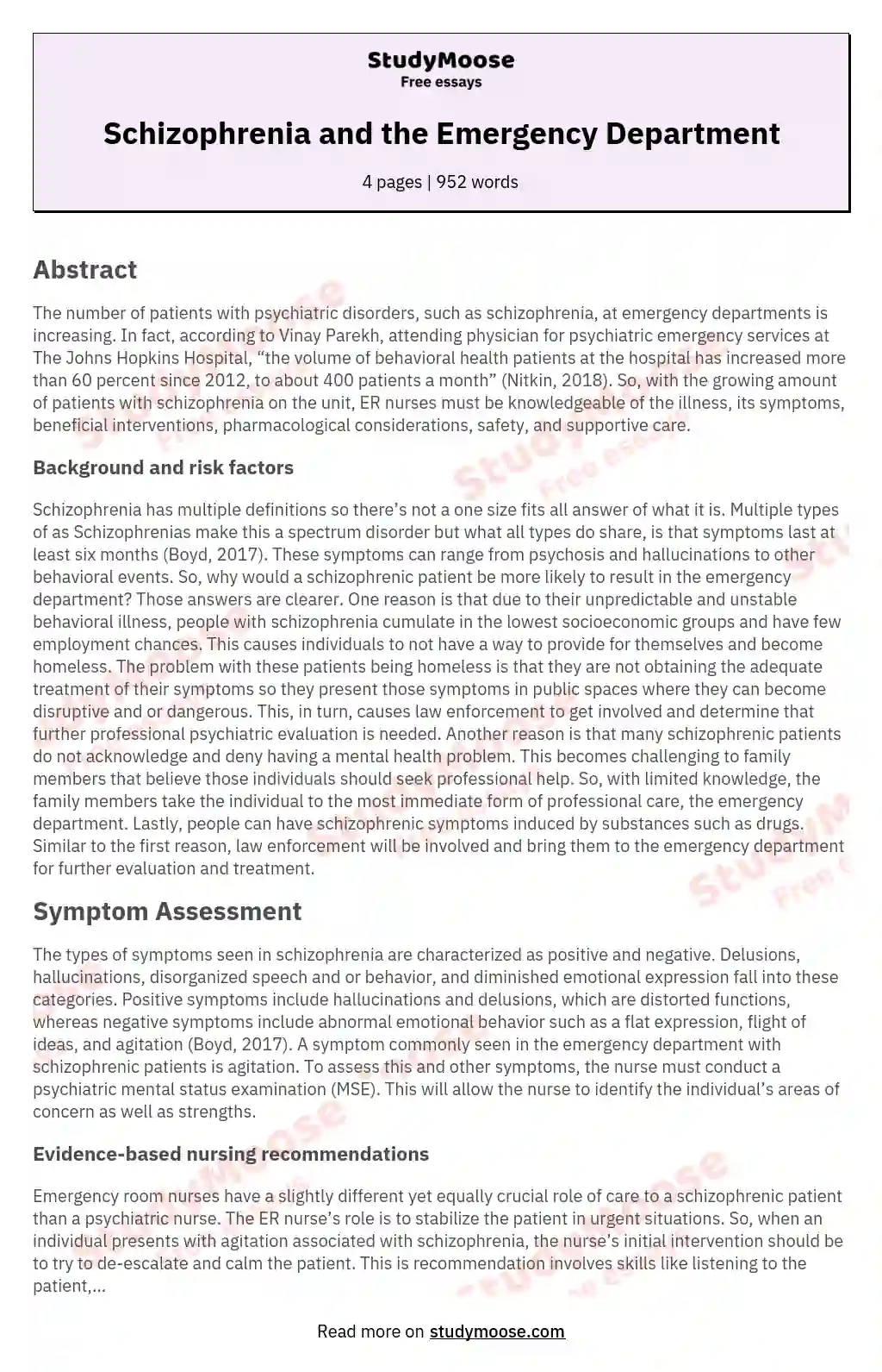 Schizophrenia and the Emergency Department essay