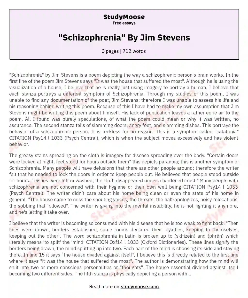 "Schizophrenia" By Jim Stevens