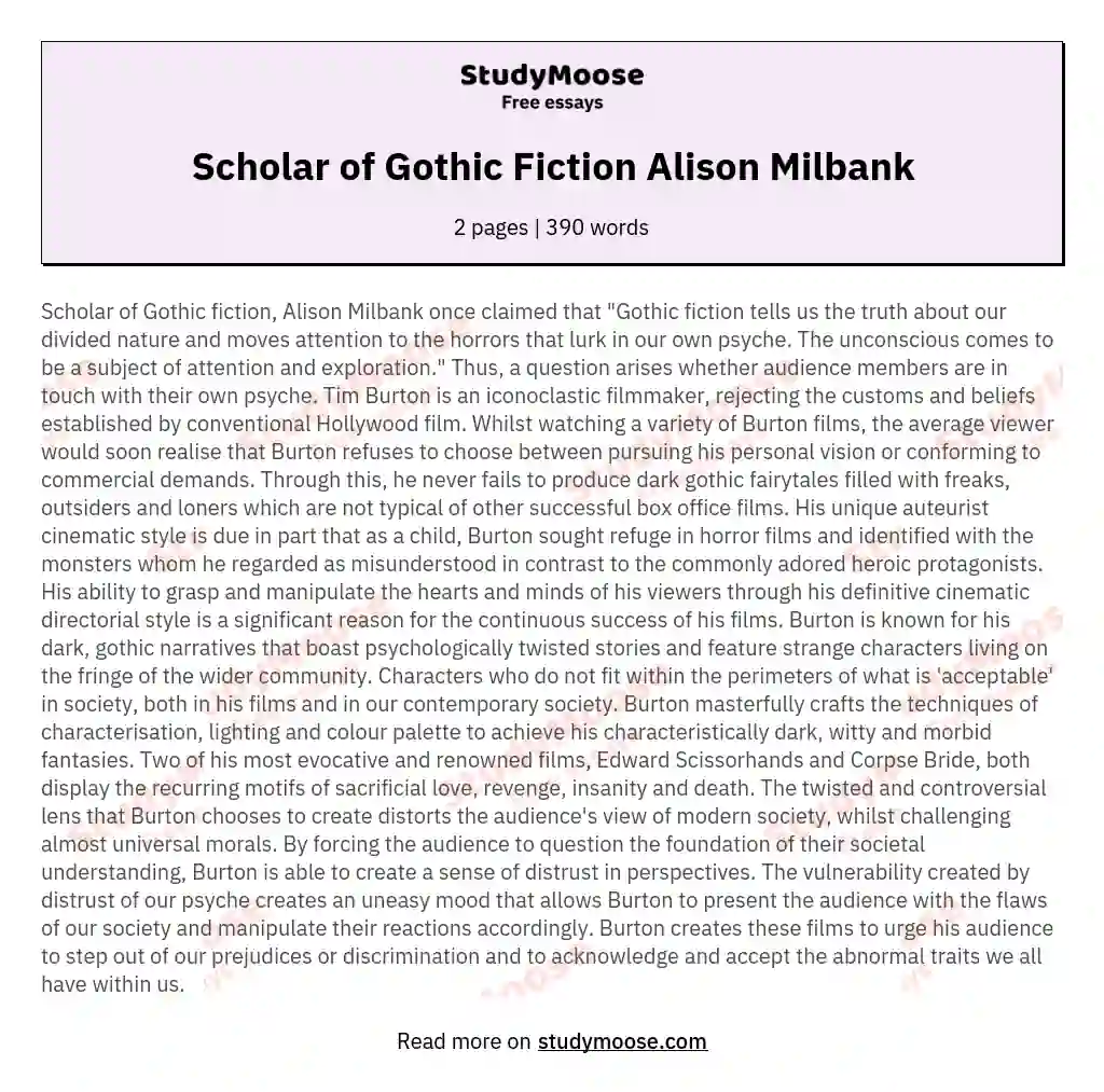 Scholar of Gothic Fiction Alison Milbank essay