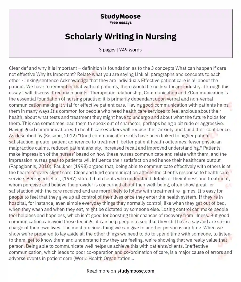 Scholarly Writing in Nursing essay