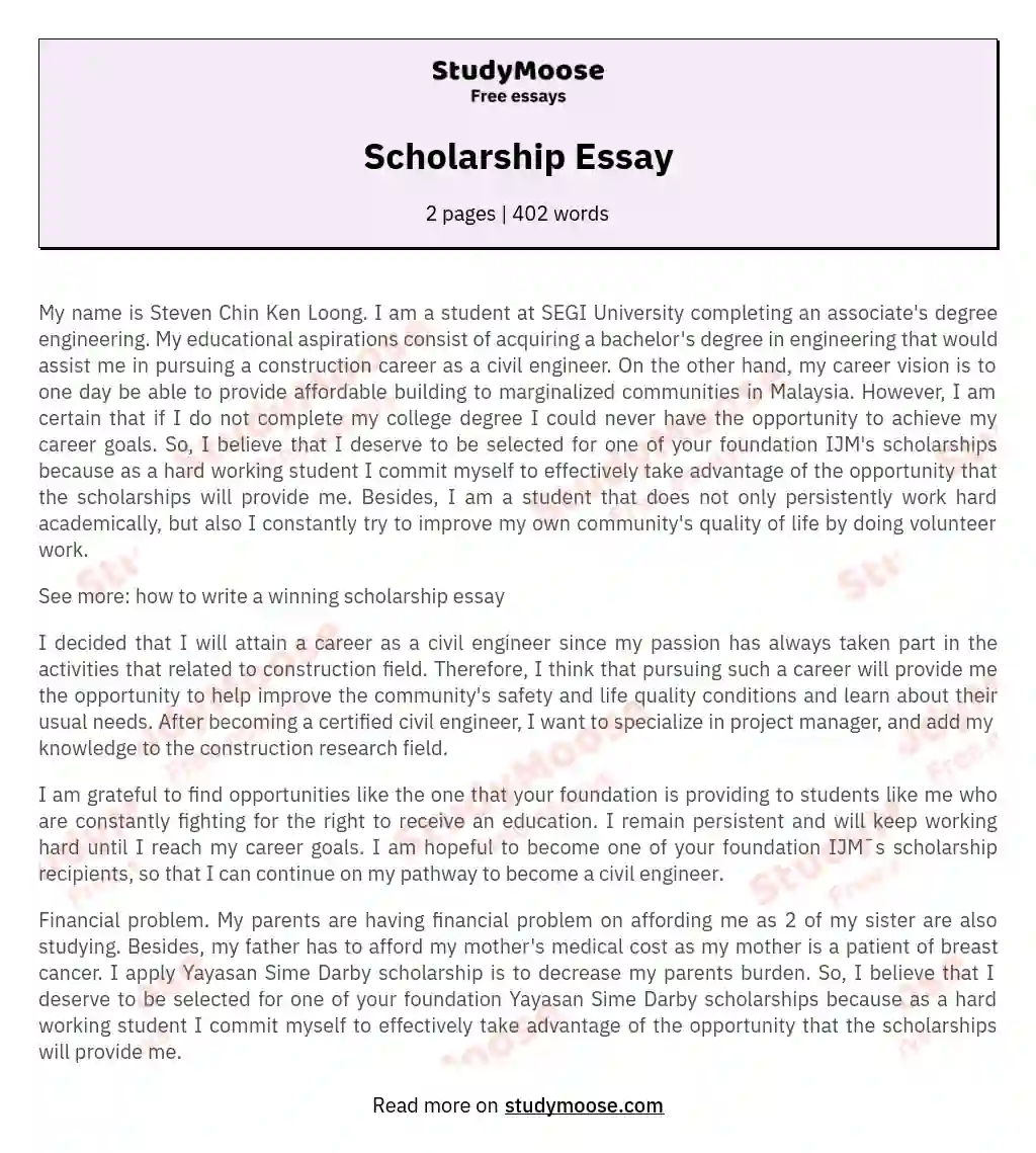 college scholarship essay examples about yourself