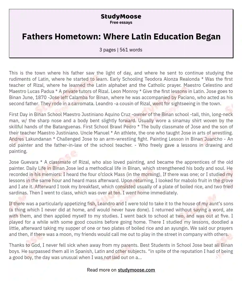 Fathers Hometown: Where Latin Education Began essay