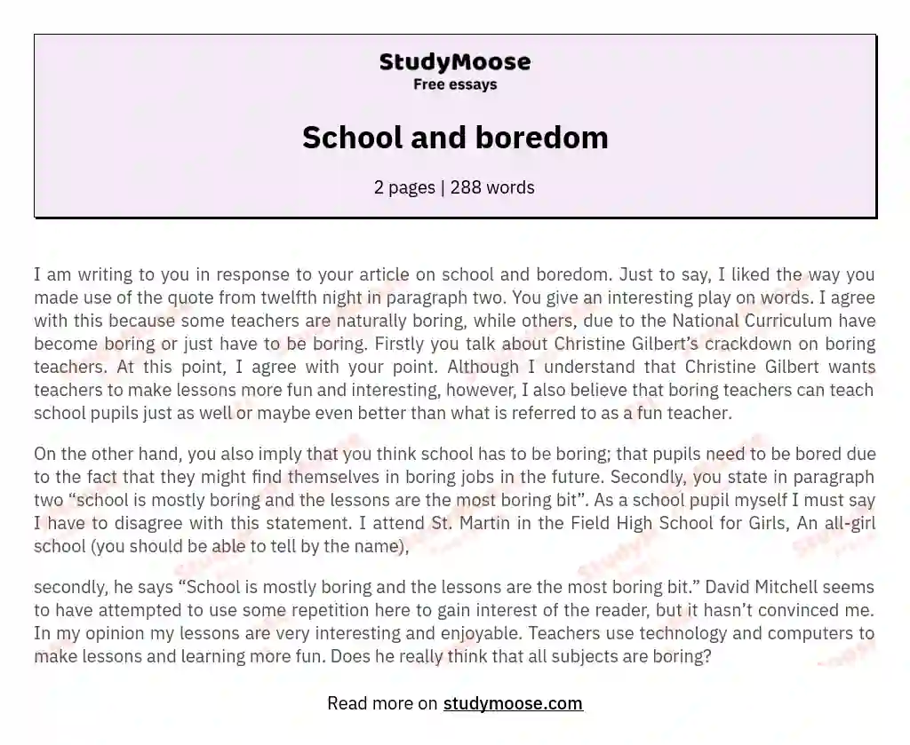 School and boredom essay