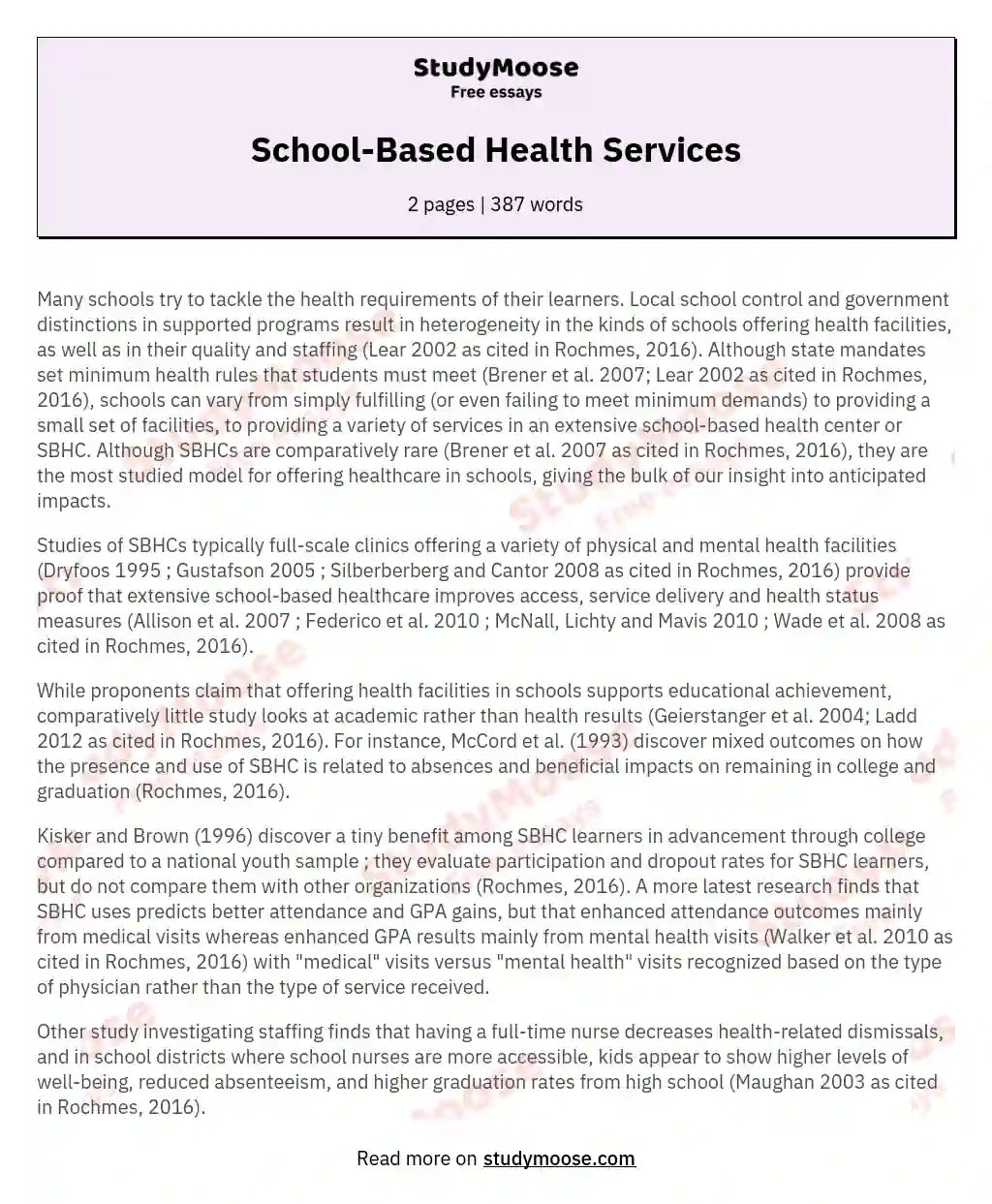 School-Based Health Services essay