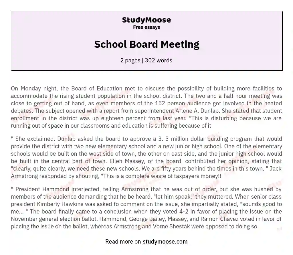 School Board Meeting essay