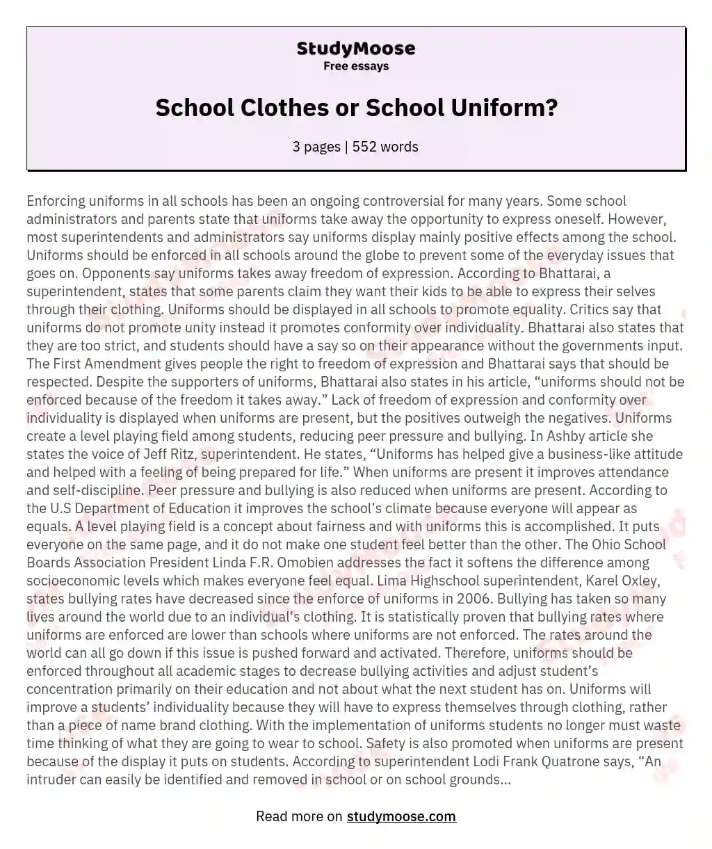 School Clothes or School Uniform?
