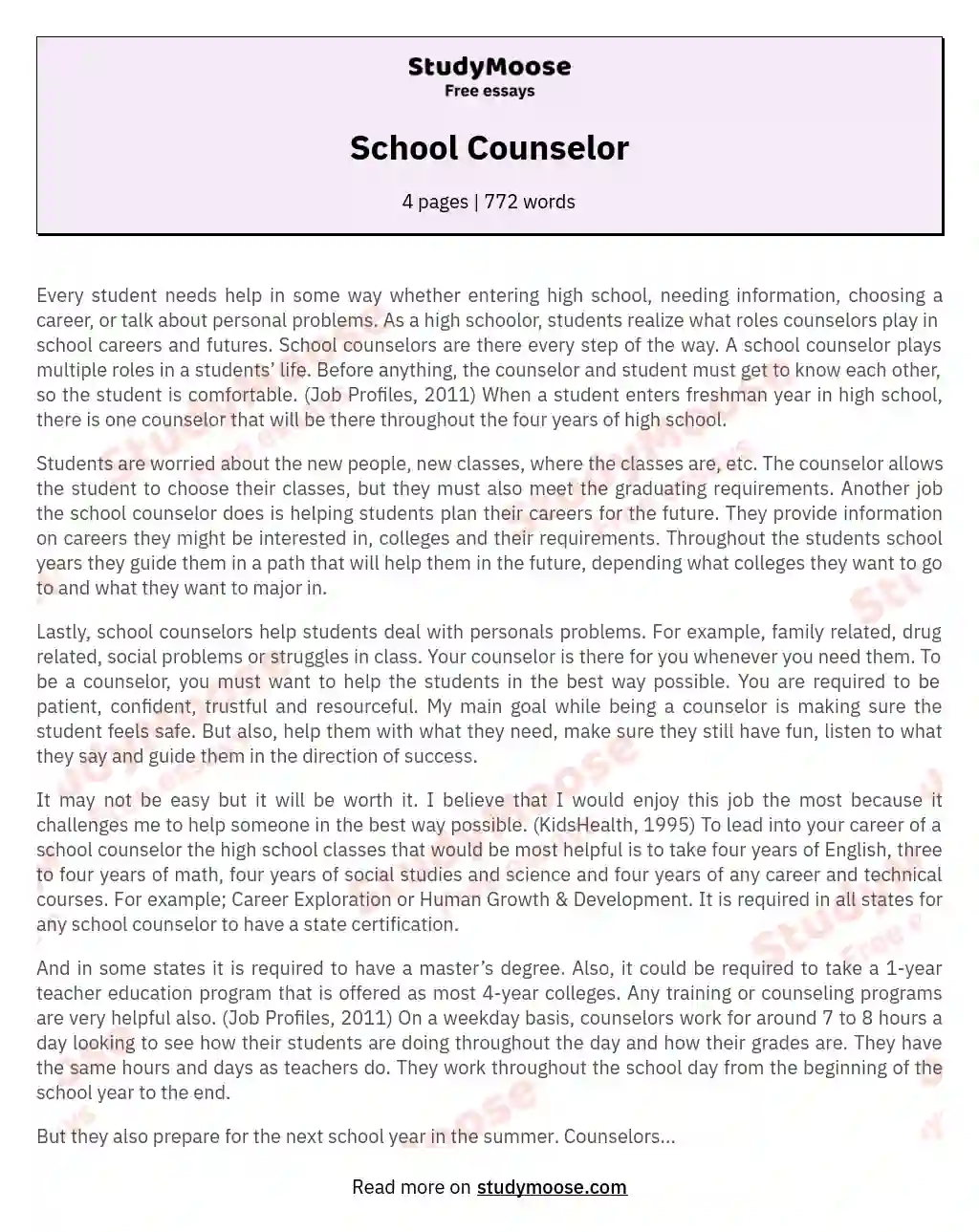 School Counselor essay