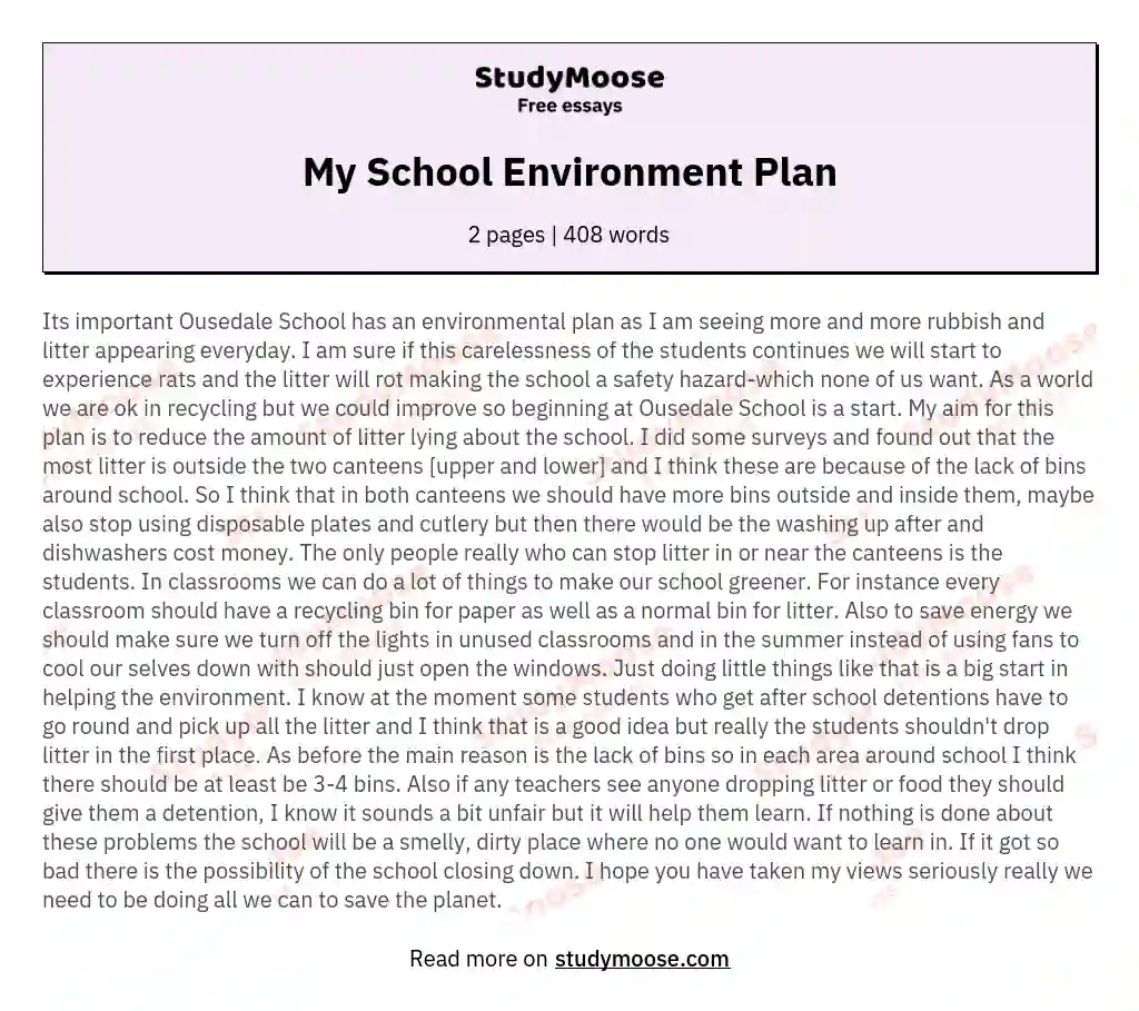 My School Environment Plan essay