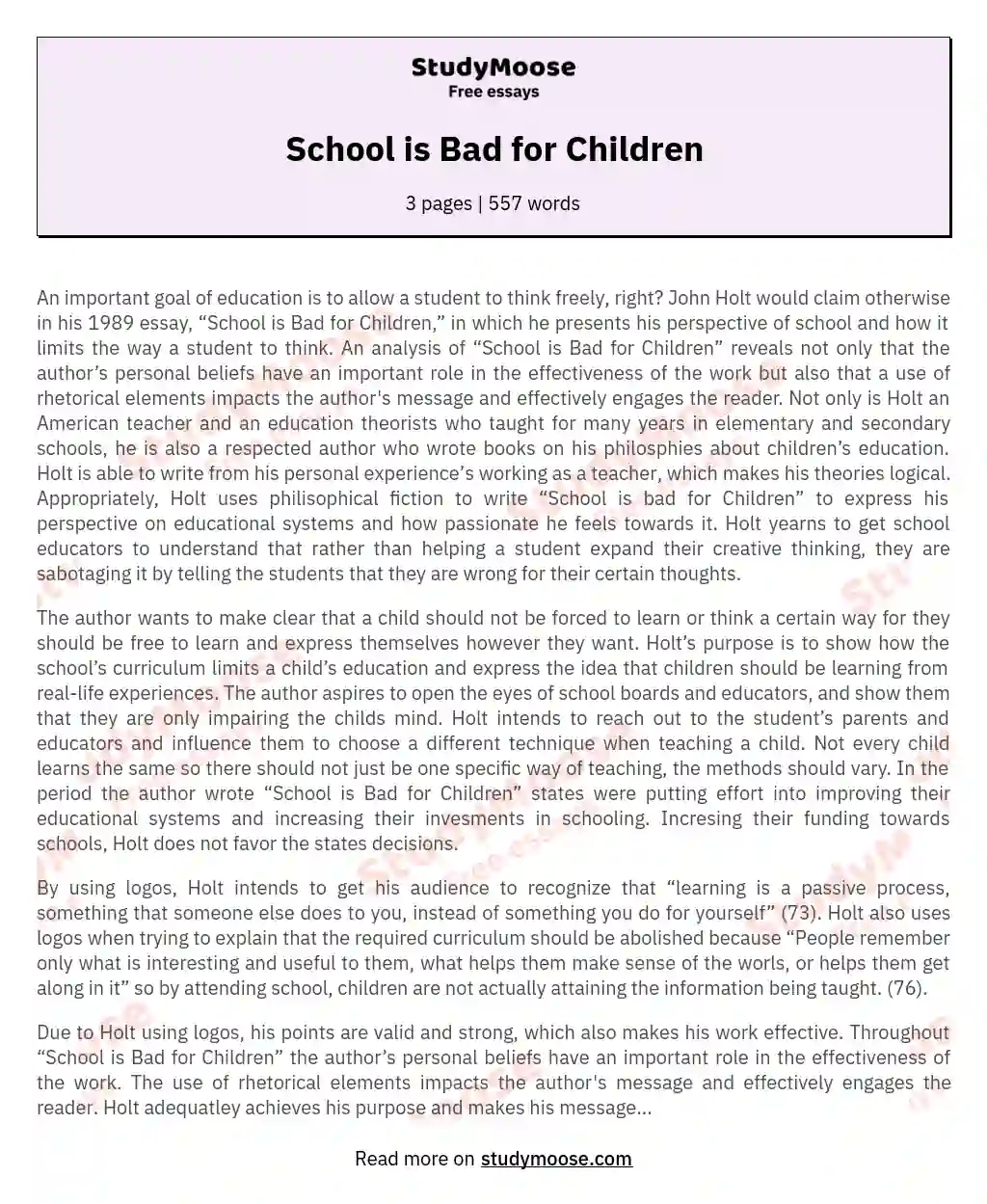 School is Bad for Children essay