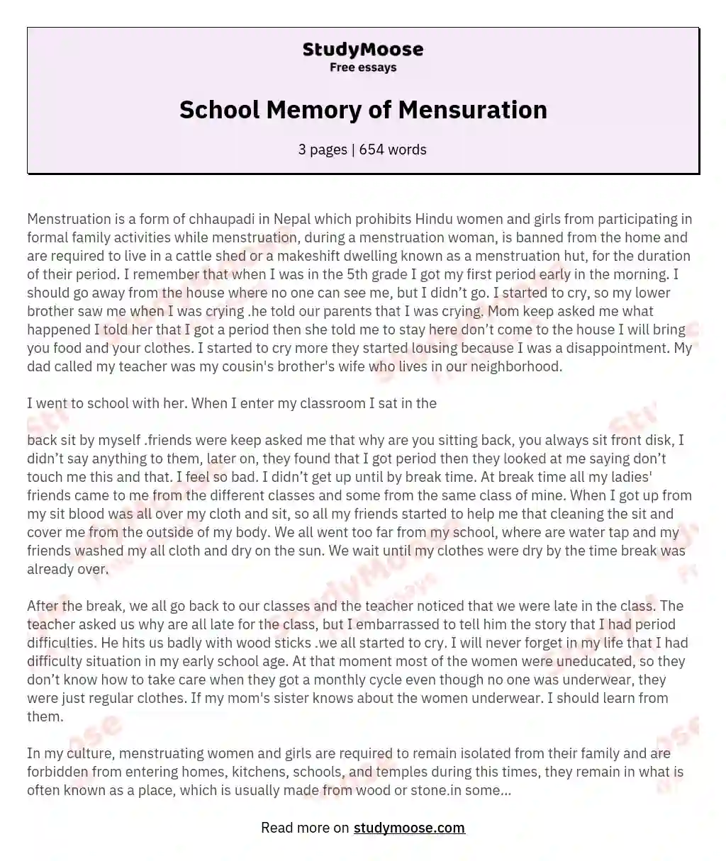 School Memory of Mensuration essay