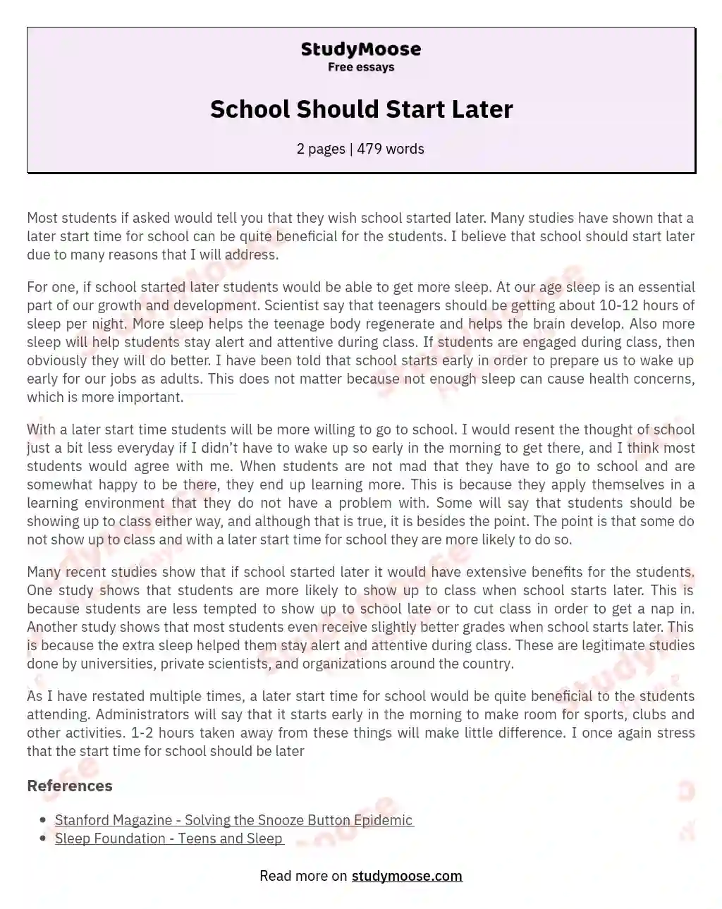 School Should Start Later essay