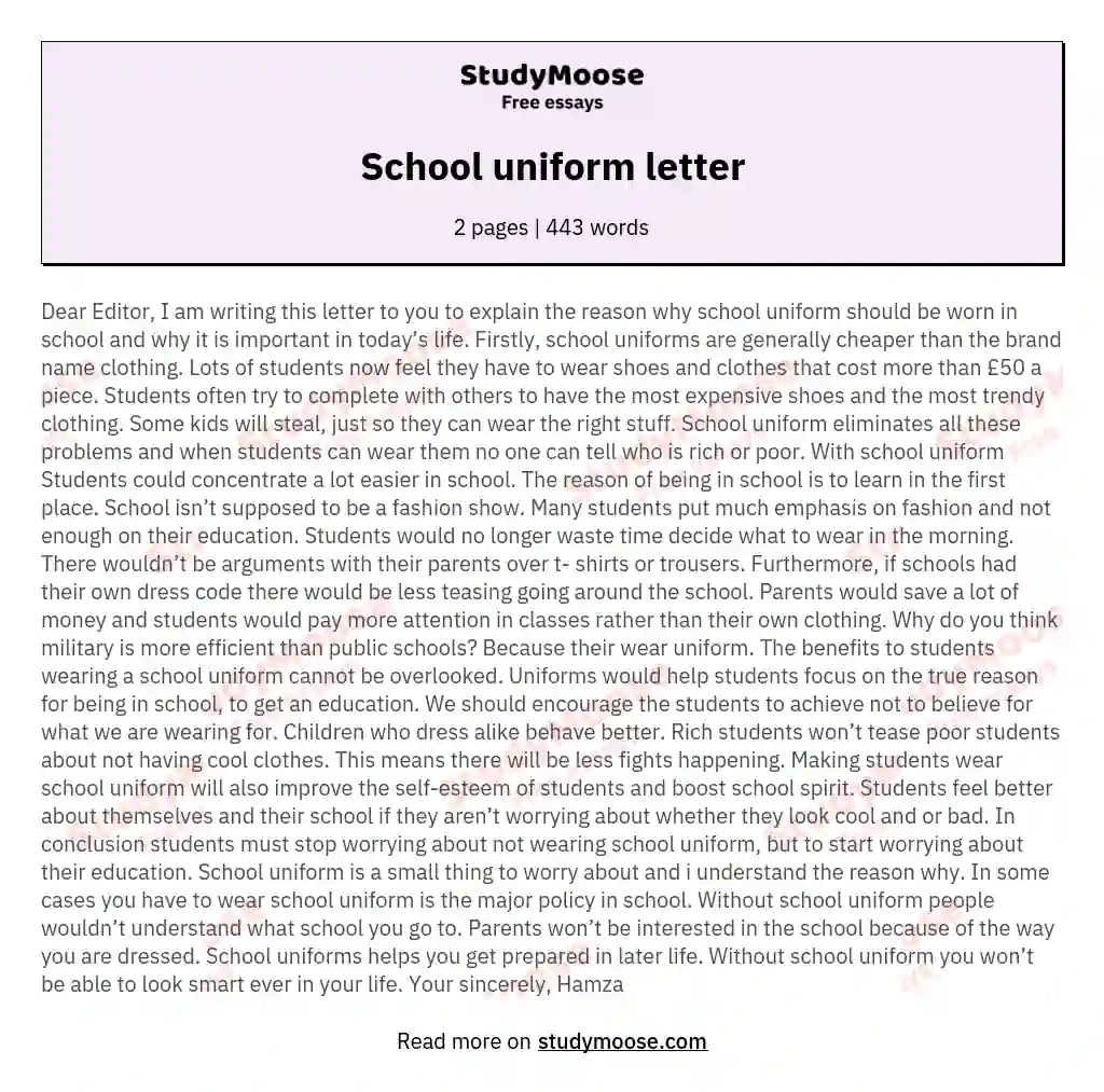 essay about not wearing school uniform