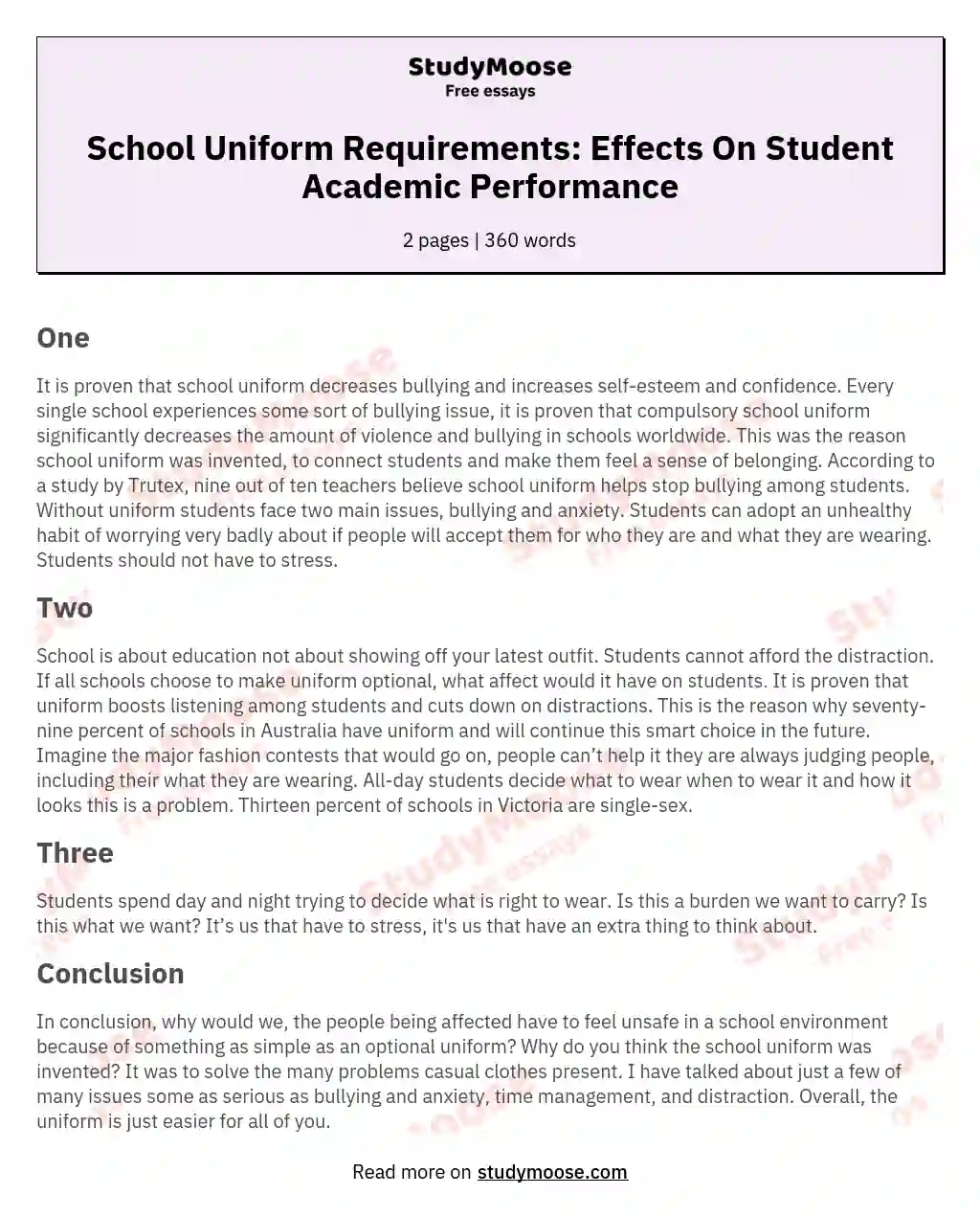School Uniform Requirements: Effects On Student Academic Performance