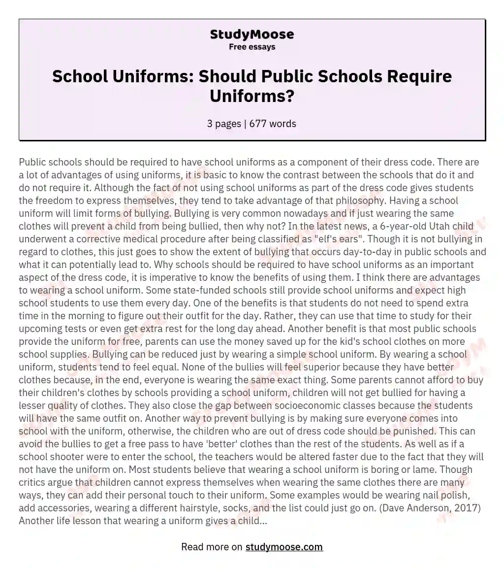 School Uniforms: Should Public Schools Require Uniforms? essay