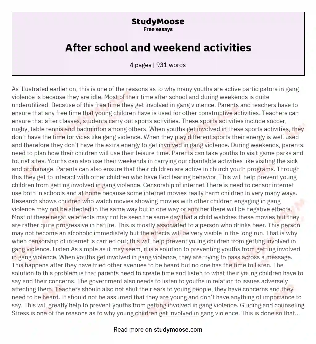 After school and weekend activities