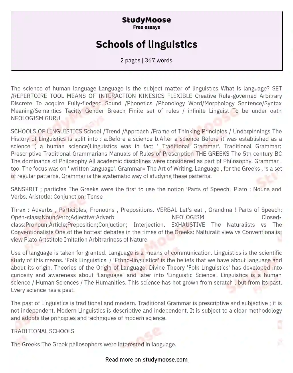 Schools of linguistics essay