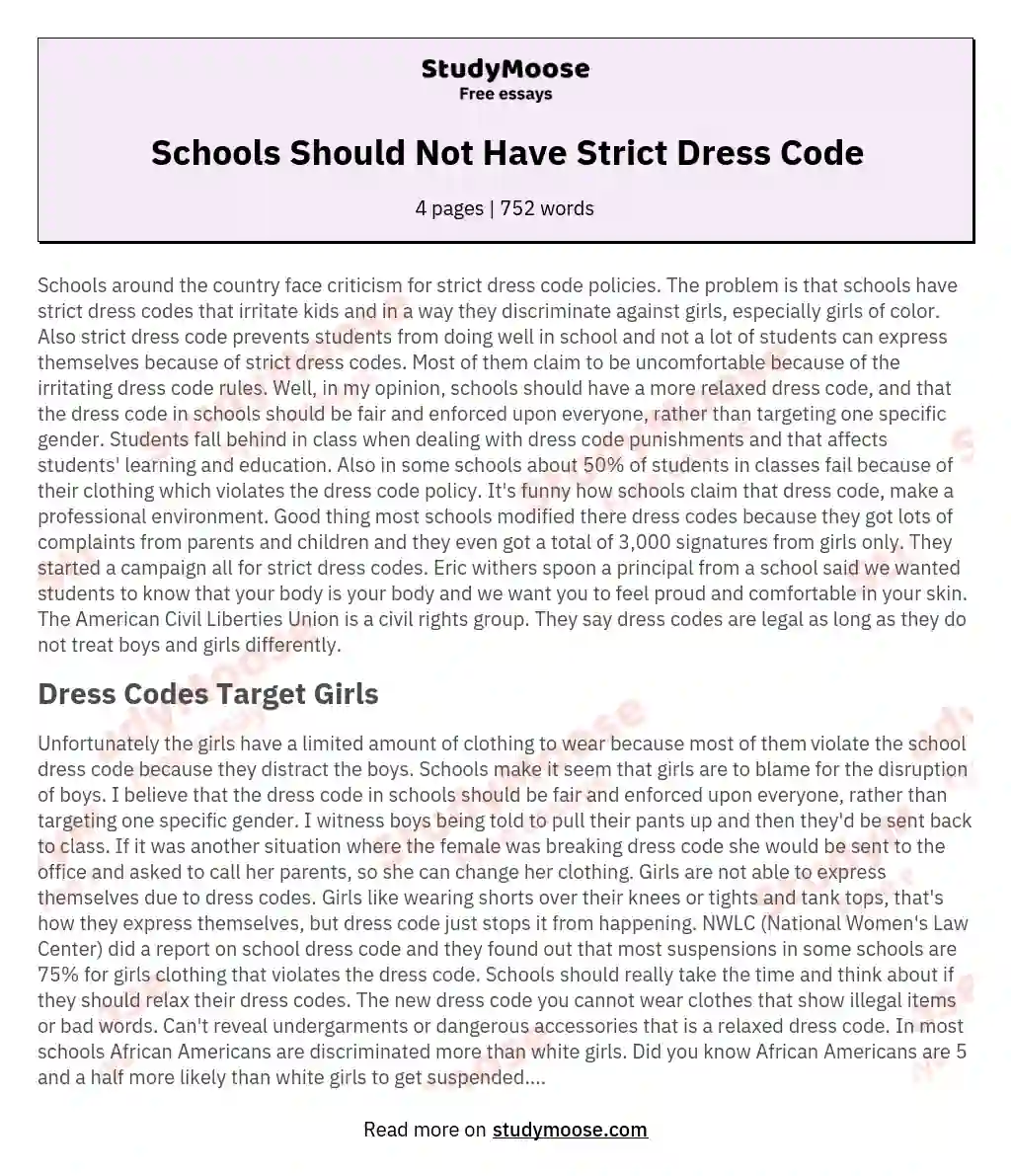 Schools Should Not Have Strict Dress Code essay