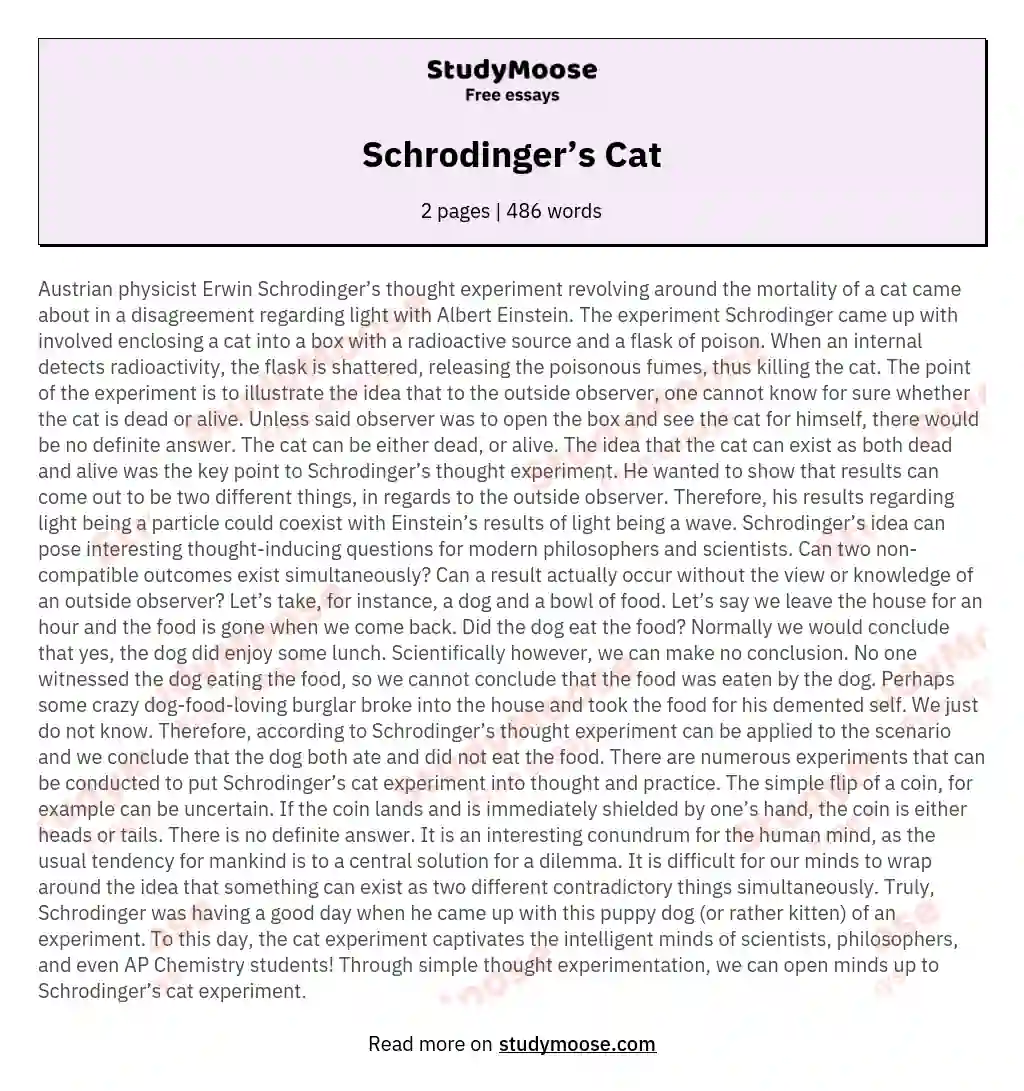 Schrodinger’s Cat essay