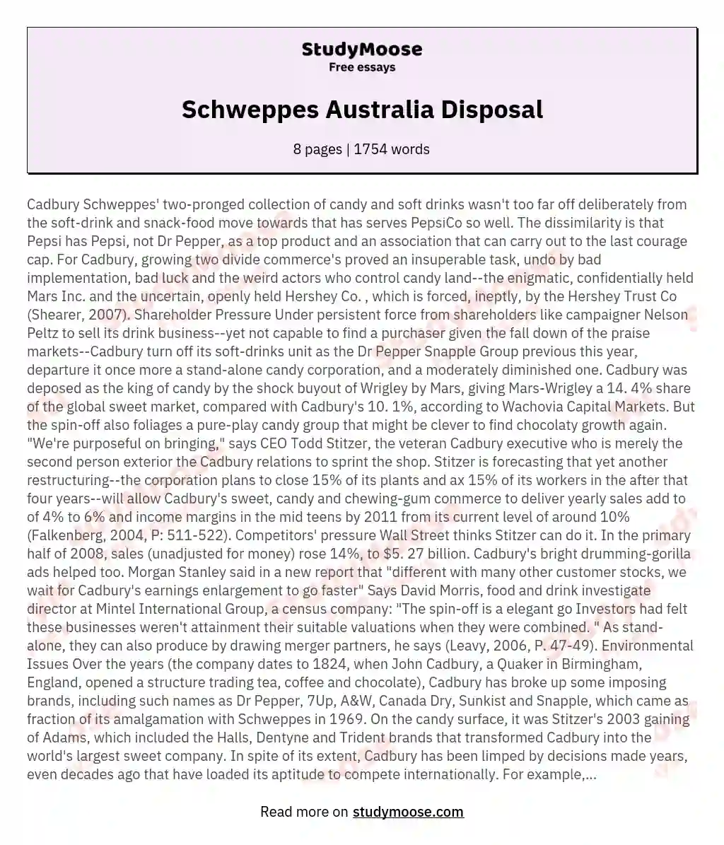Schweppes Australia Disposal essay