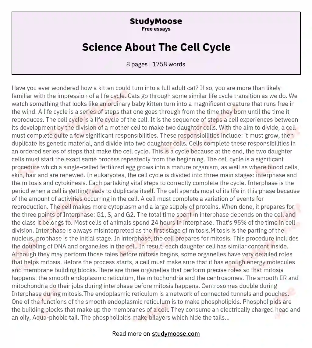 Science About The Cell Cycle essay