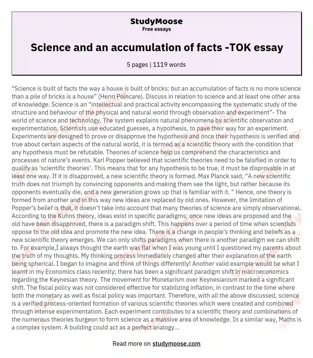 Science and an accumulation of facts -TOK essay