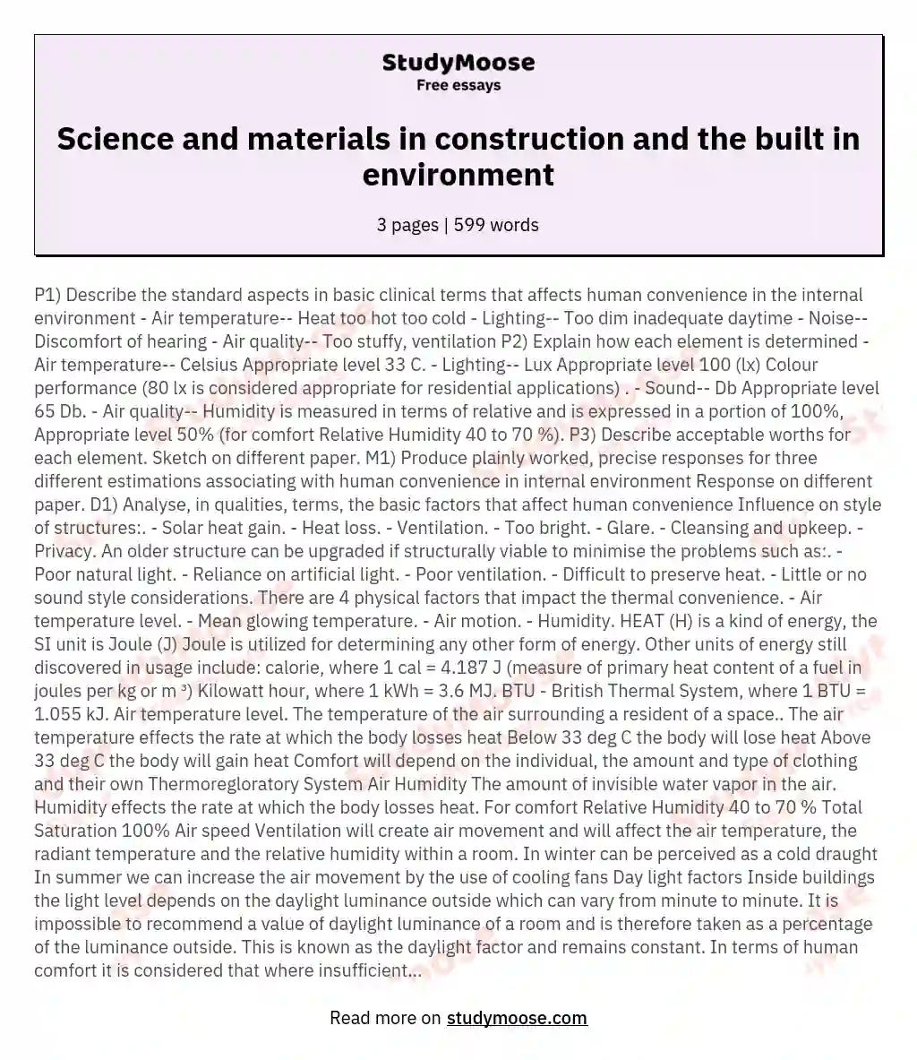 Science and materials in construction and the built in environment essay