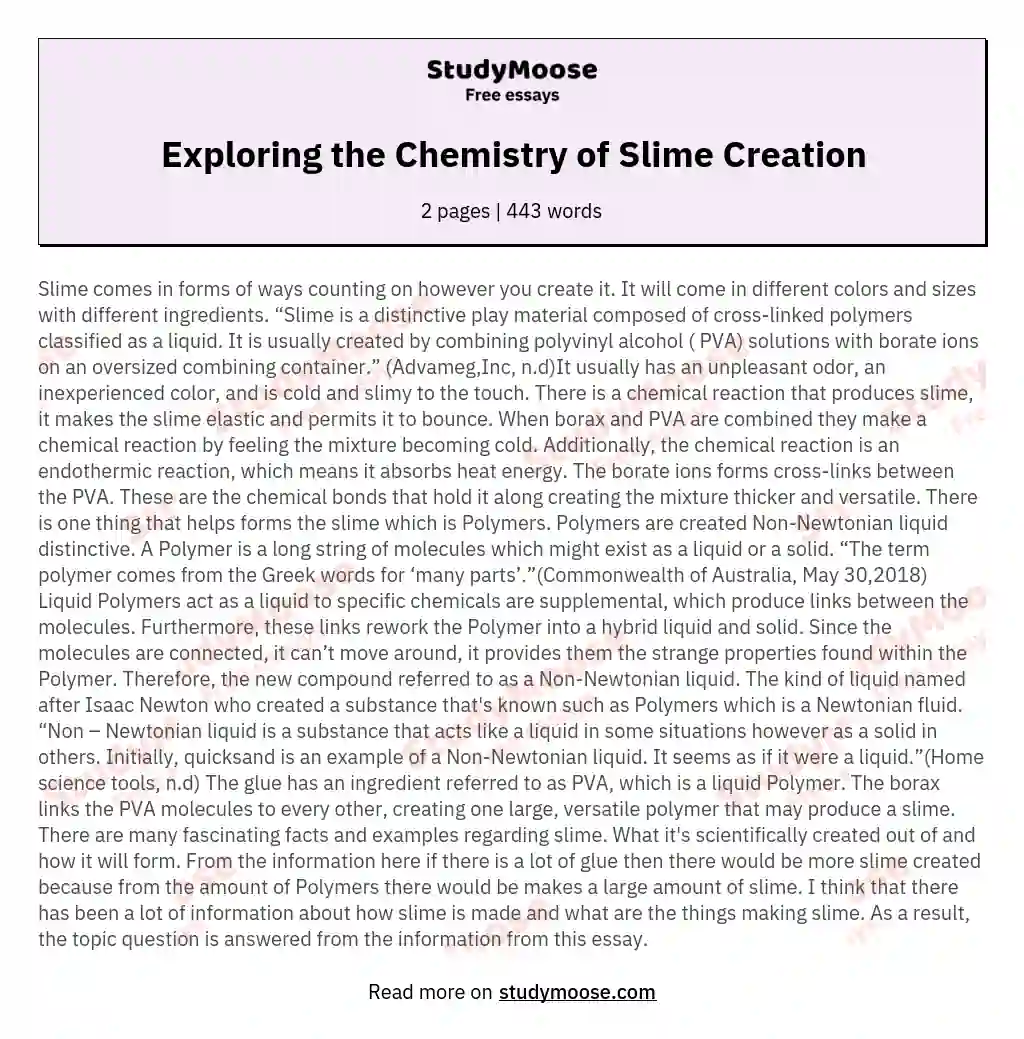 Exploring the Chemistry of Slime Creation essay