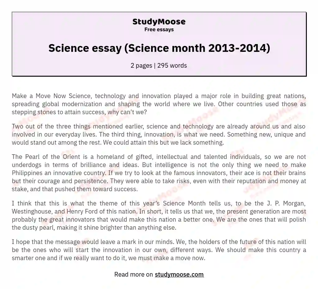 Science essay (Science month 2013-2014) essay