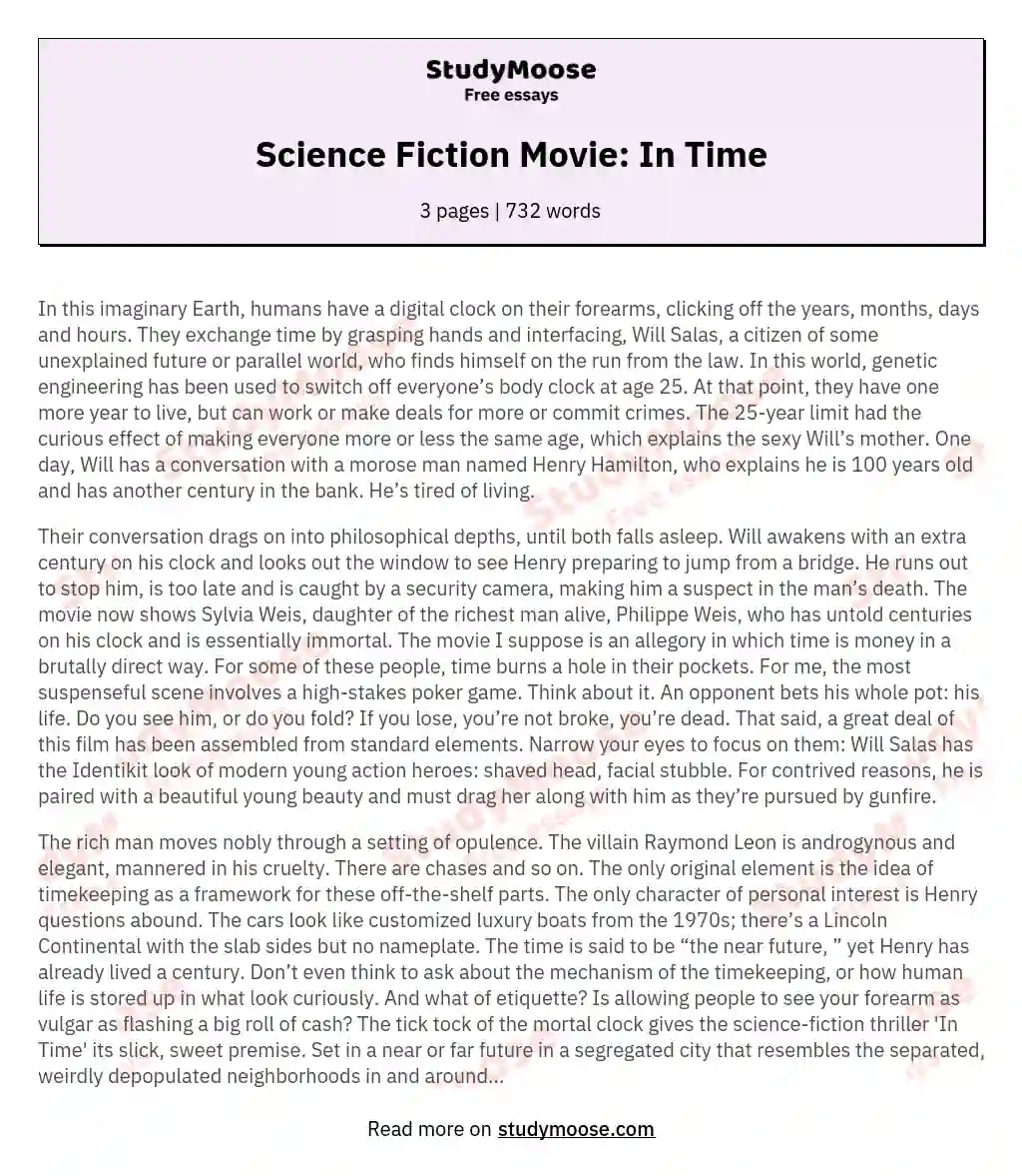 Science Fiction Movie: In Time essay