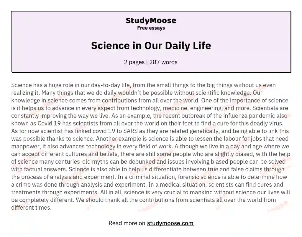 Science in Our Daily Life essay