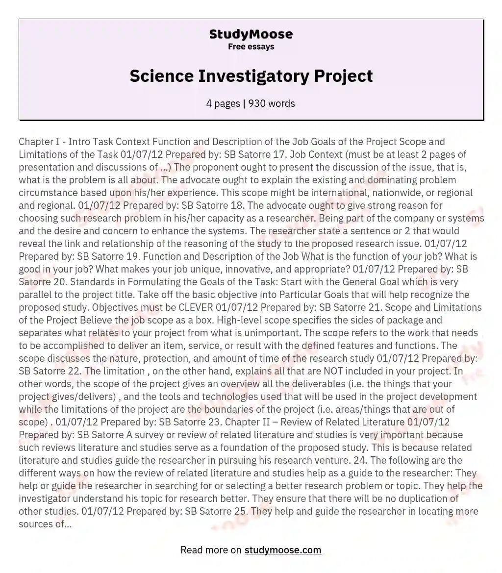 Science Investigatory Project