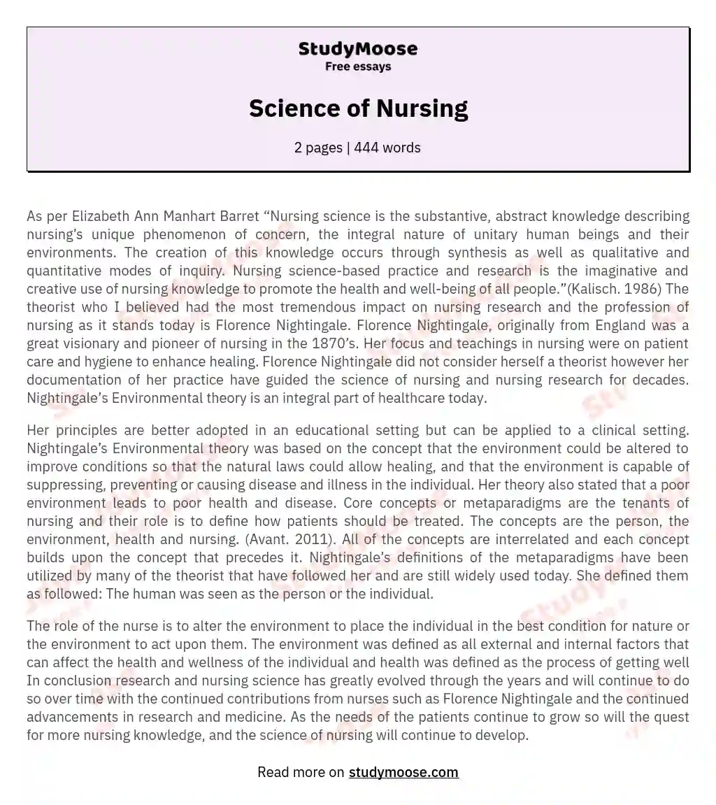 Science of Nursing essay