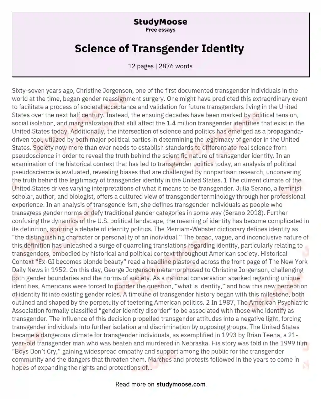 Science of Transgender Identity 