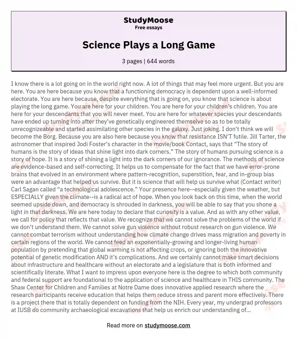 Science Plays a Long Game essay