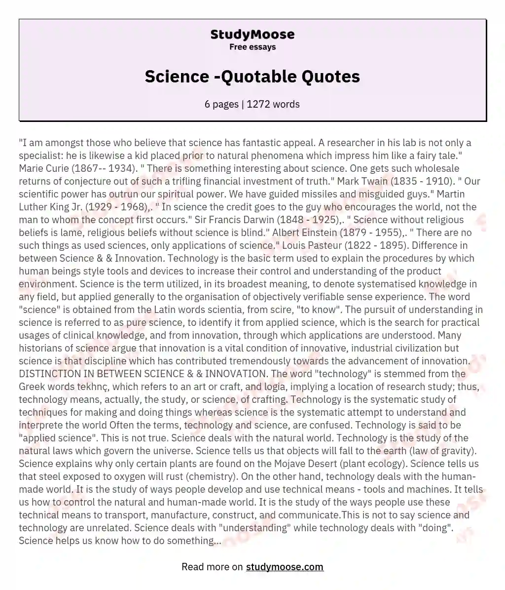 Science -Quotable Quotes essay