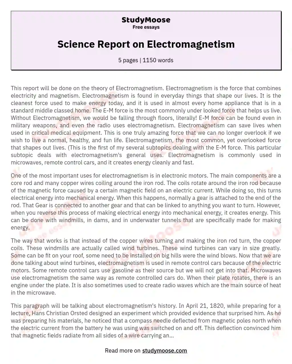 Science Report on Electromagnetism essay
