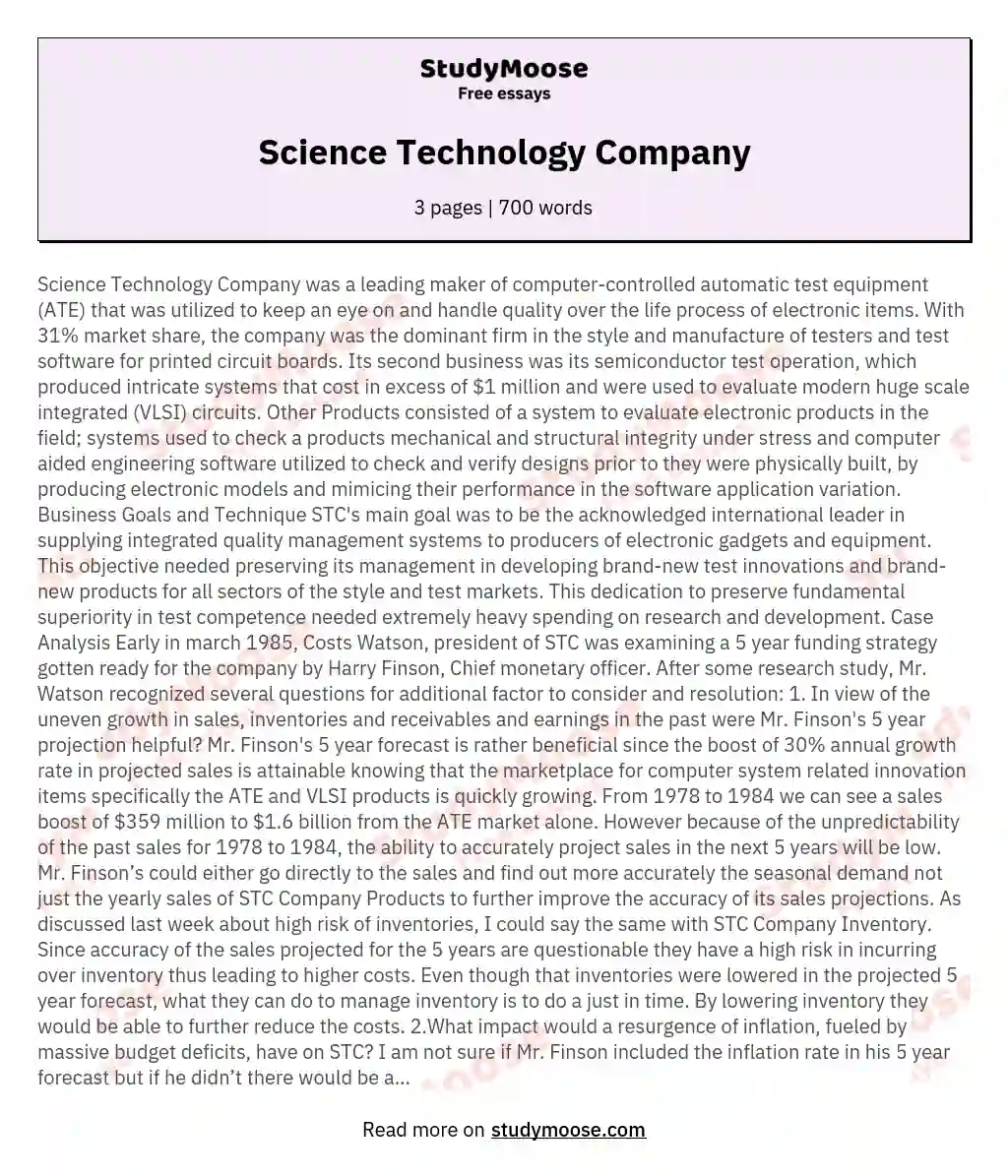 Science Technology Company essay