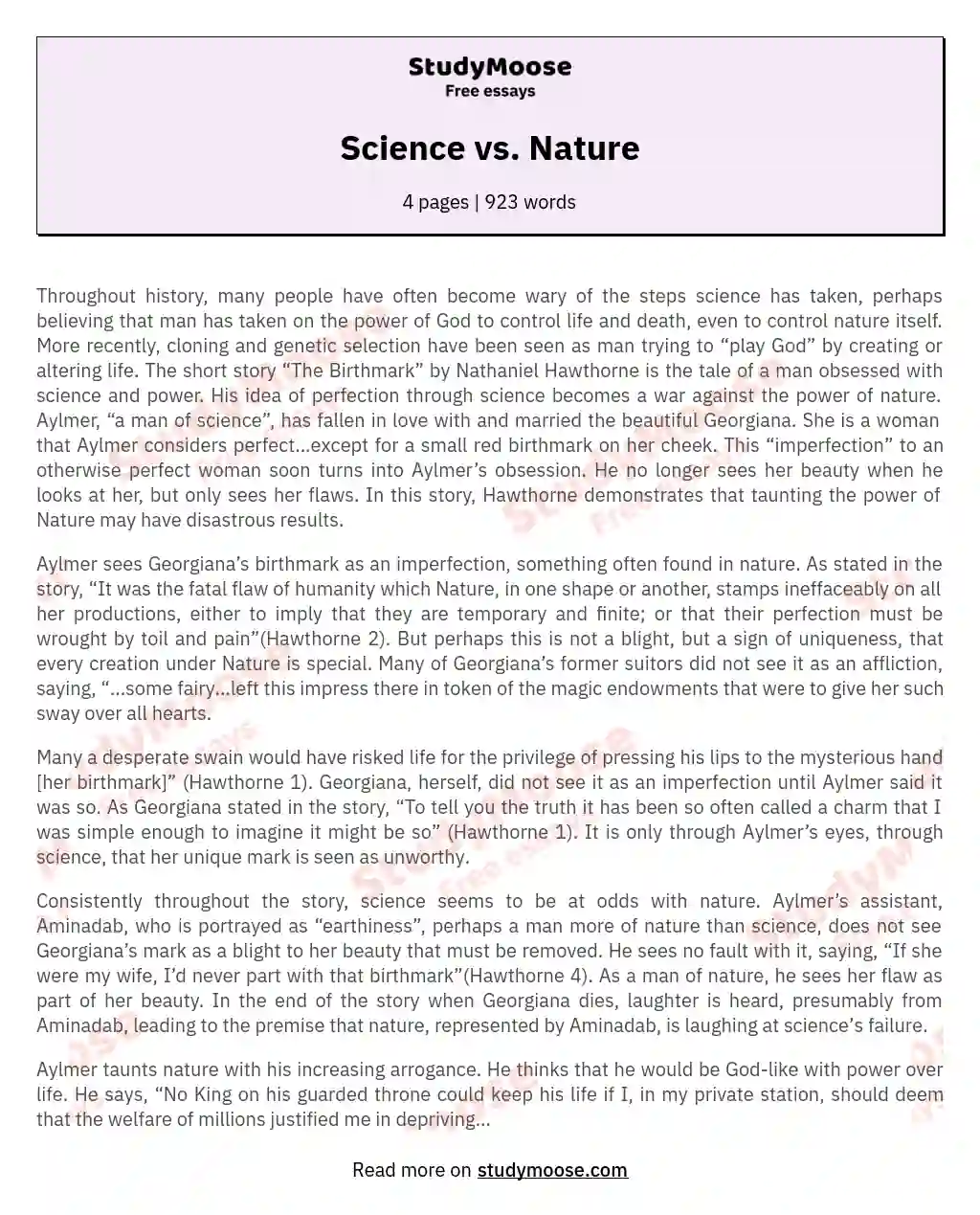 Science vs. Nature essay