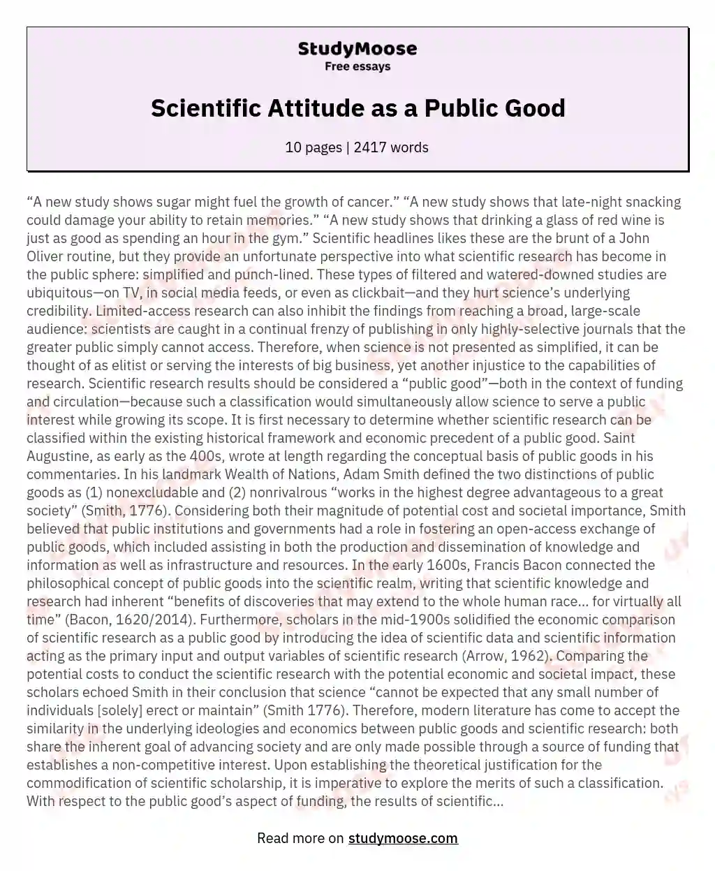 Scientific Attitude as a Public Good essay