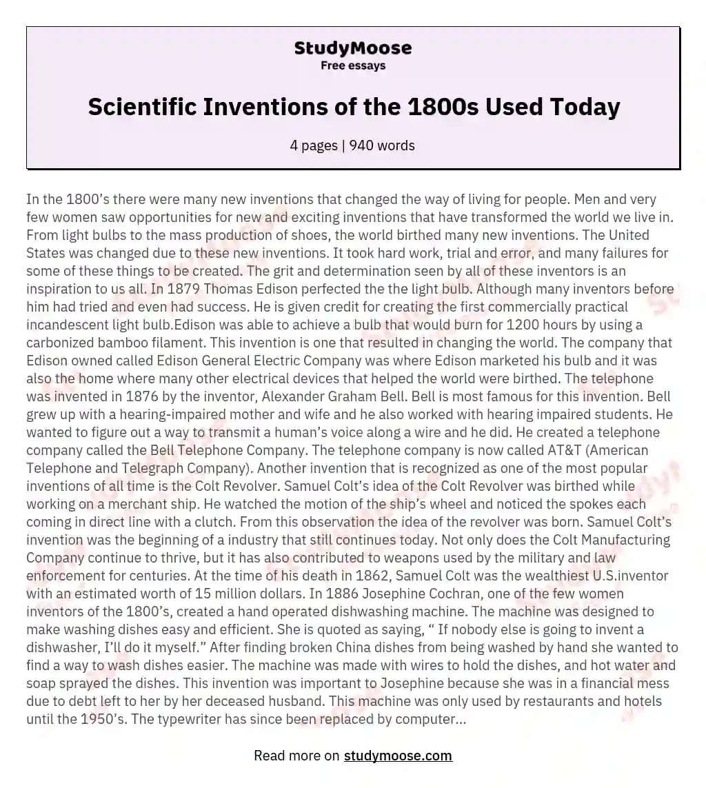 Scientific Inventions of the 1800s Used Today essay