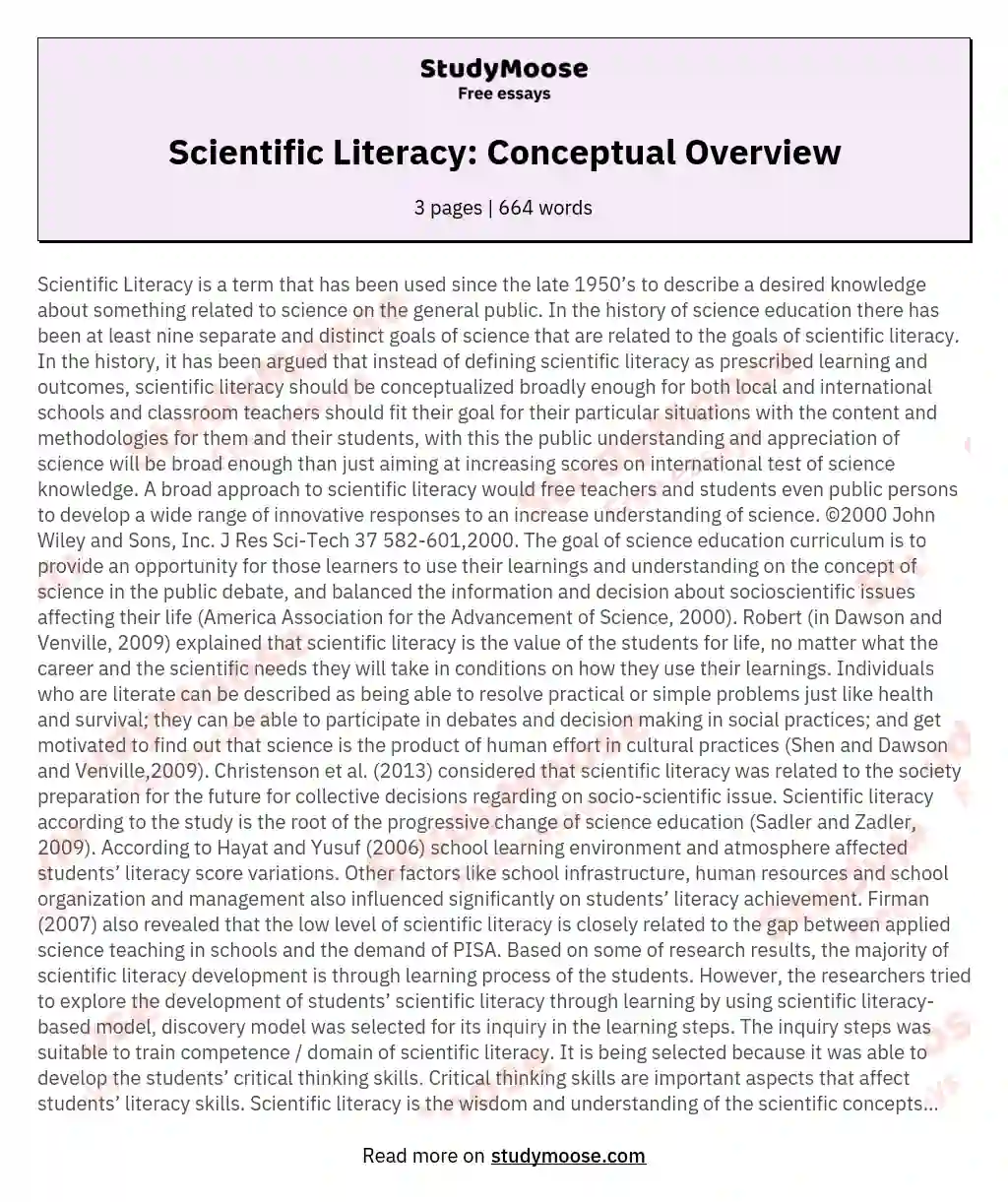 Scientific Literacy: Conceptual Overview essay