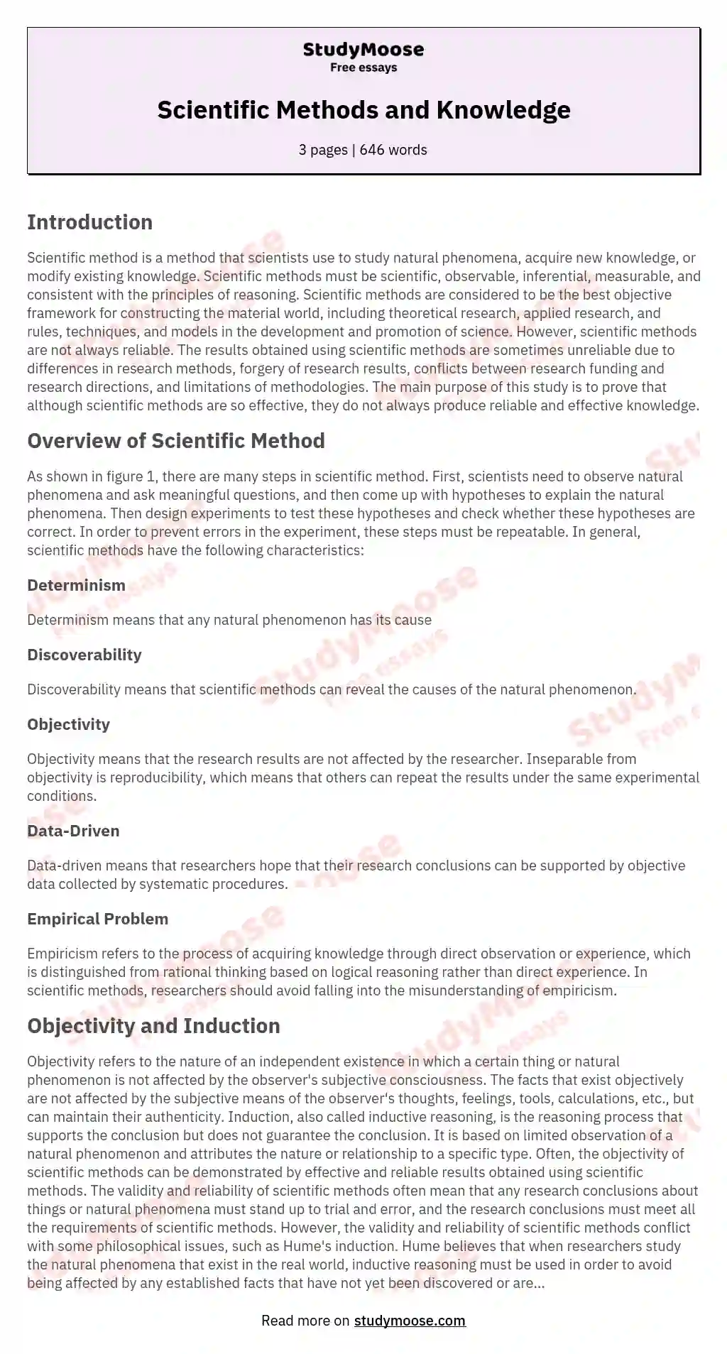 Scientific Methods and Knowledge essay