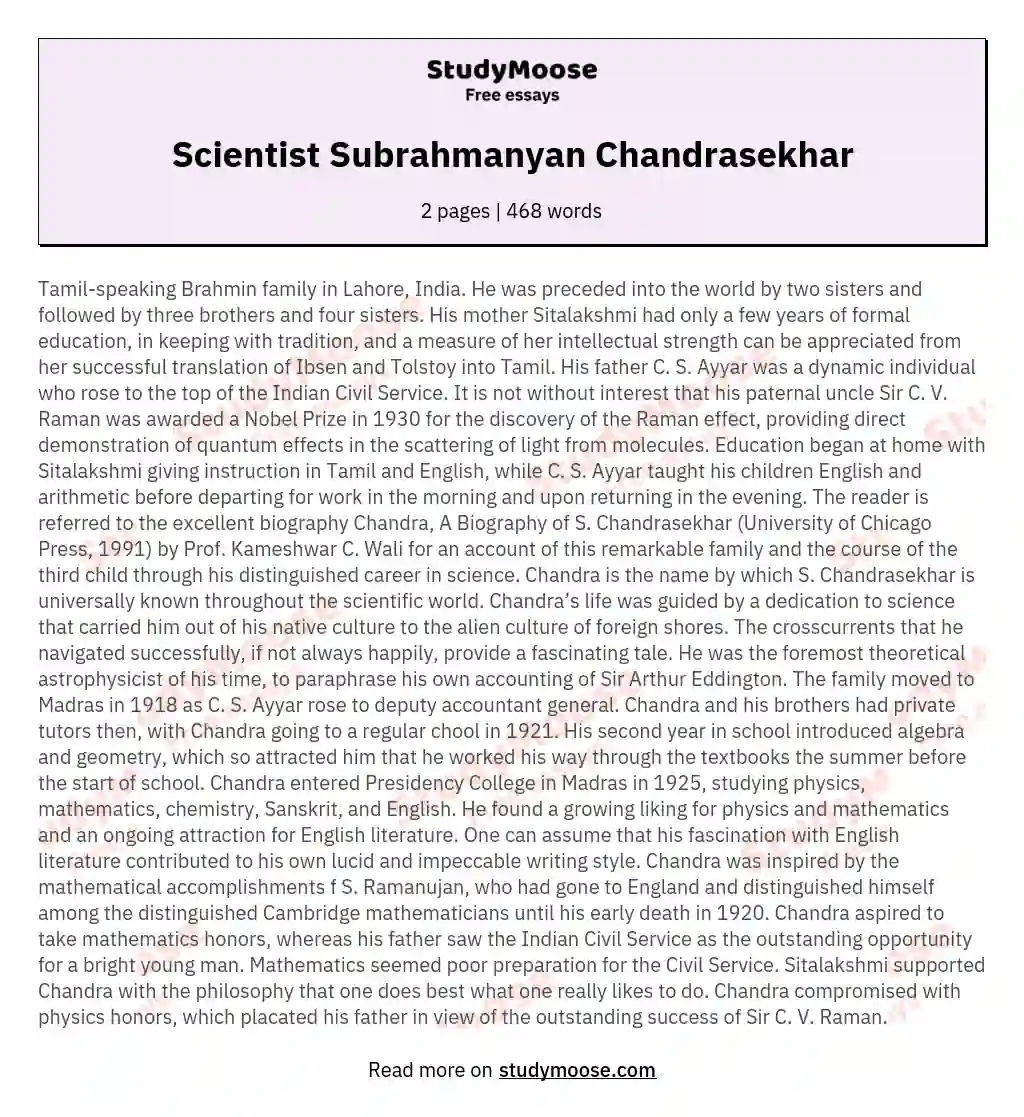 Scientist Subrahmanyan Chandrasekhar