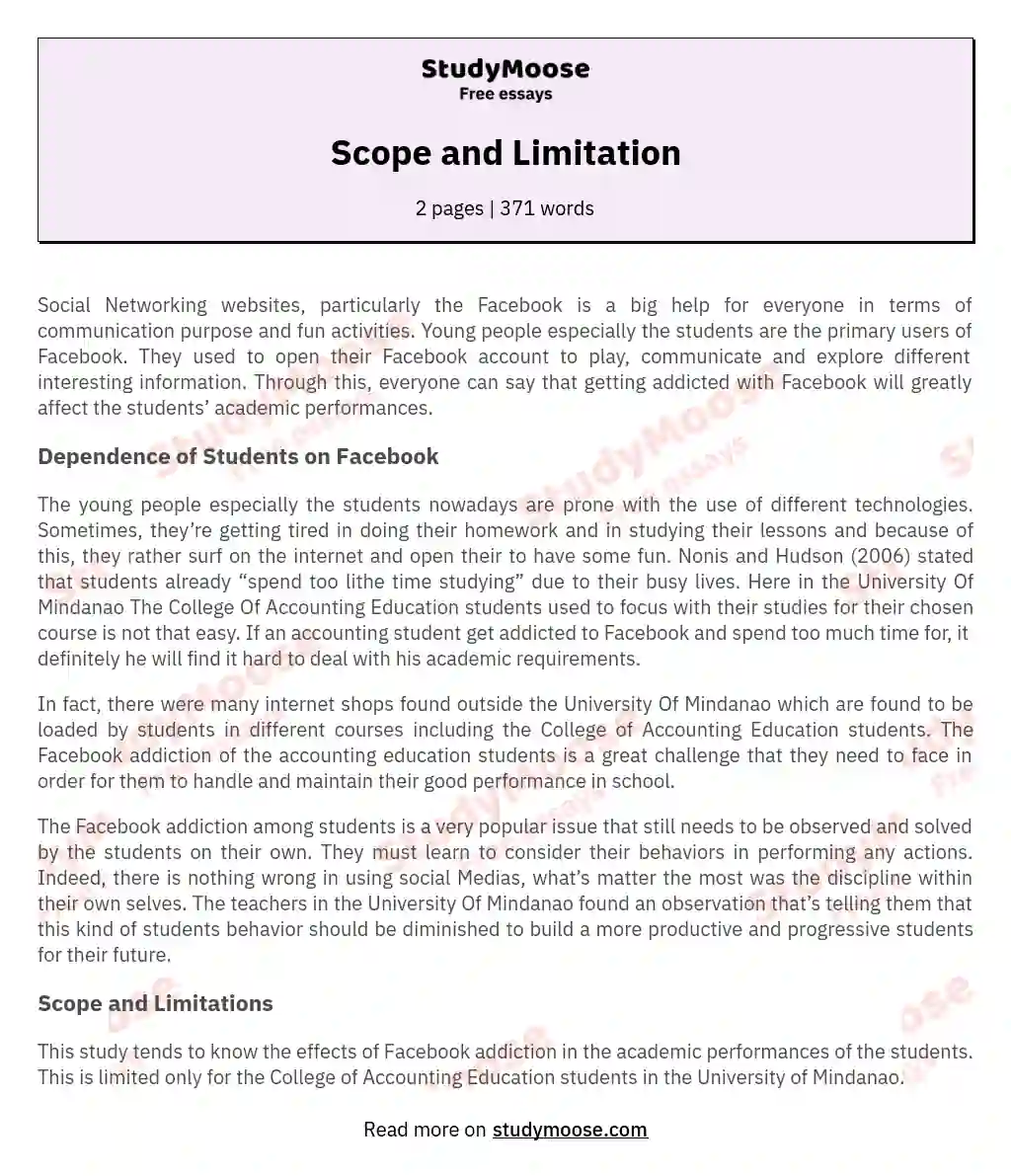 Scope and Limitation essay