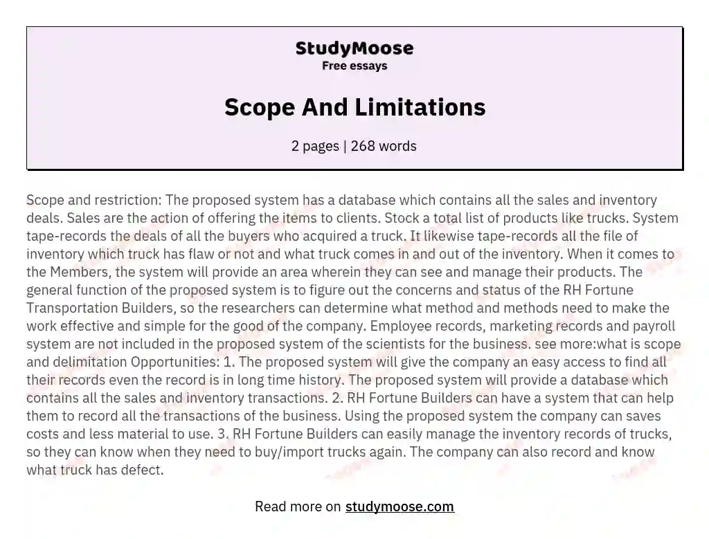 Scope And Limitations