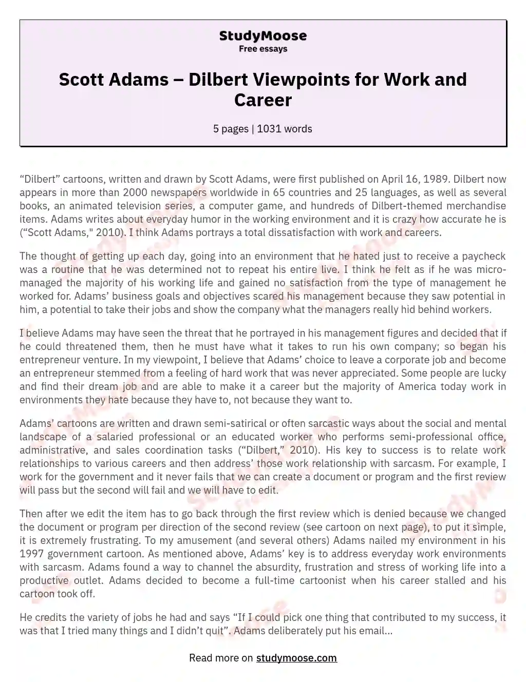 Scott Adams – Dilbert Viewpoints for Work and Career essay