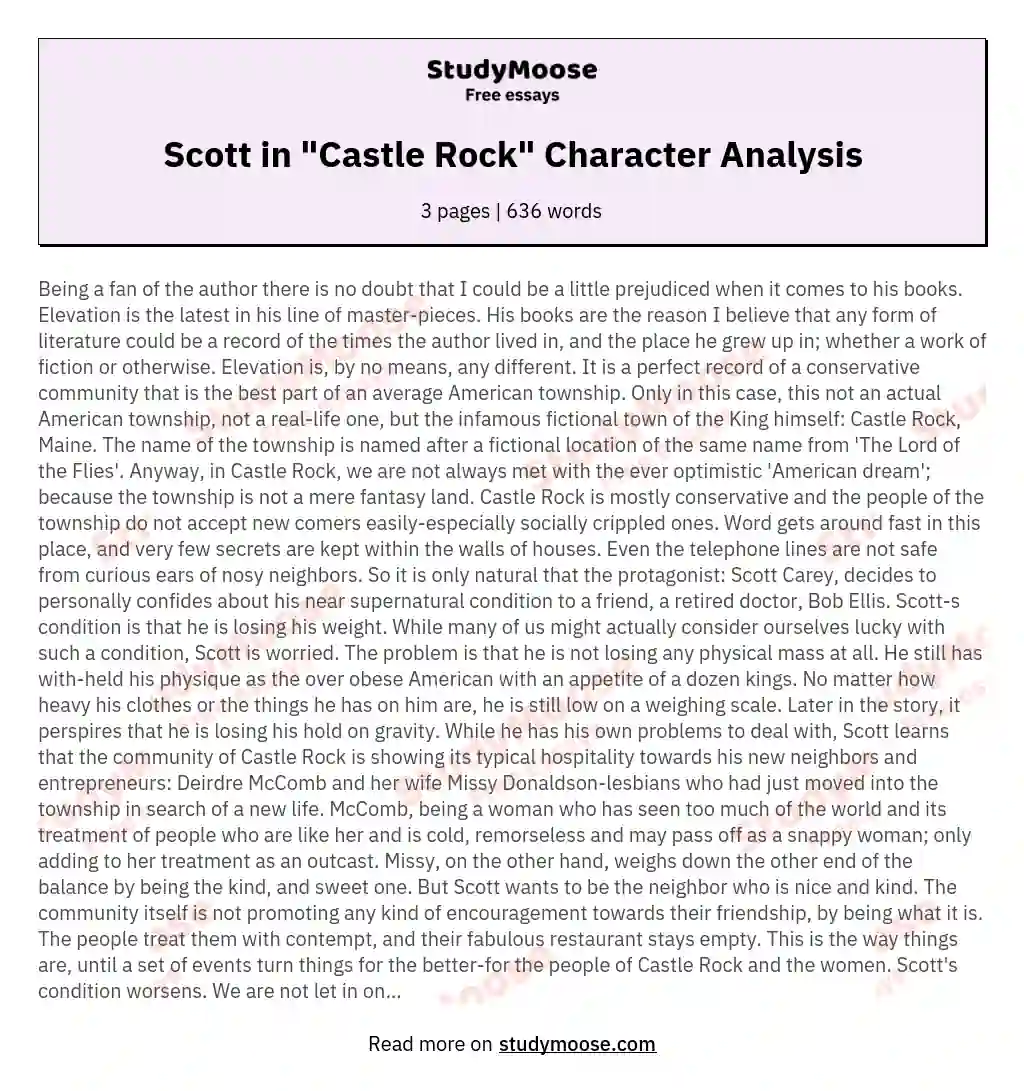 Scott in "Castle Rock" Character Analysis essay