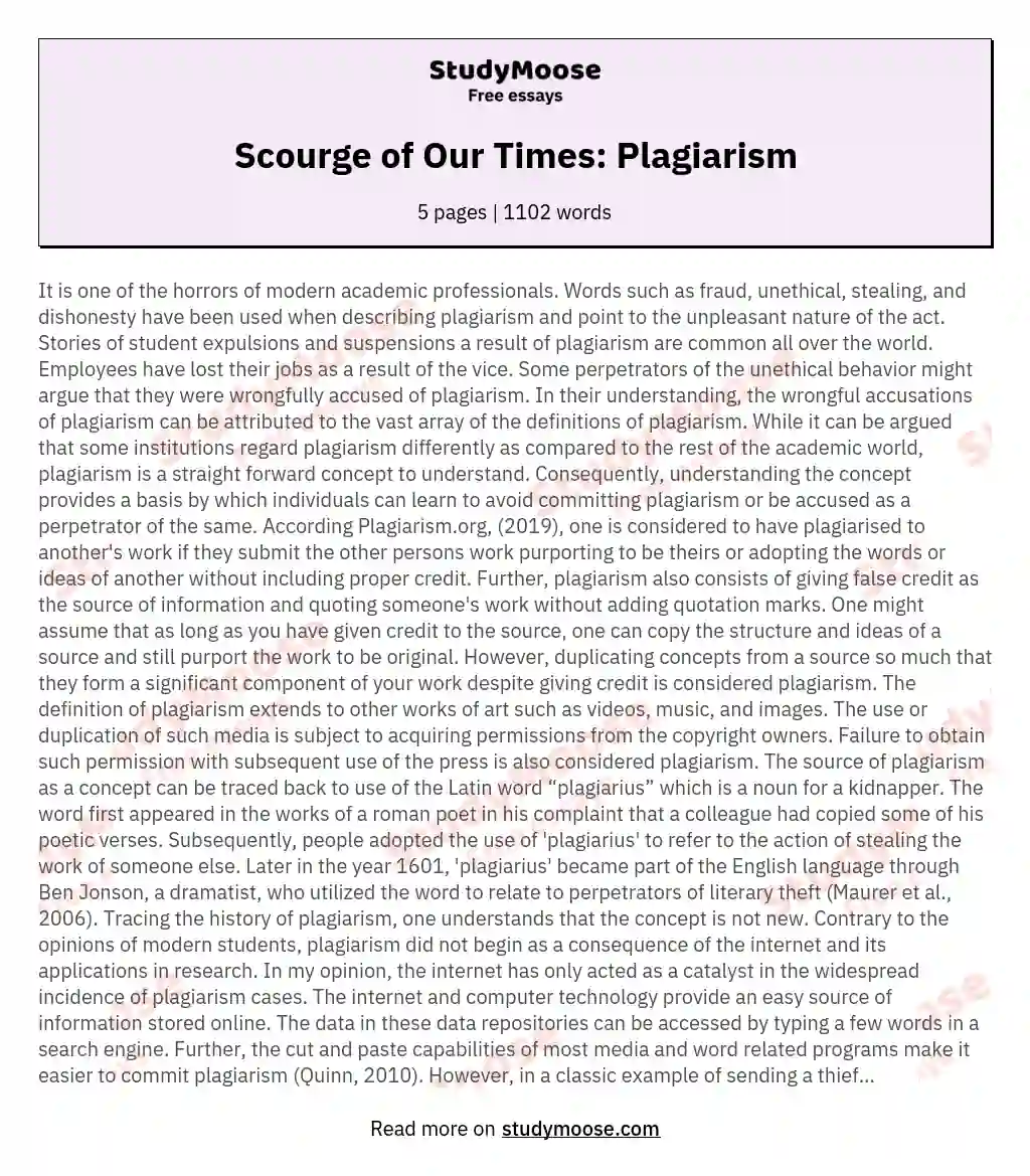 Scourge of Our Times: Plagiarism