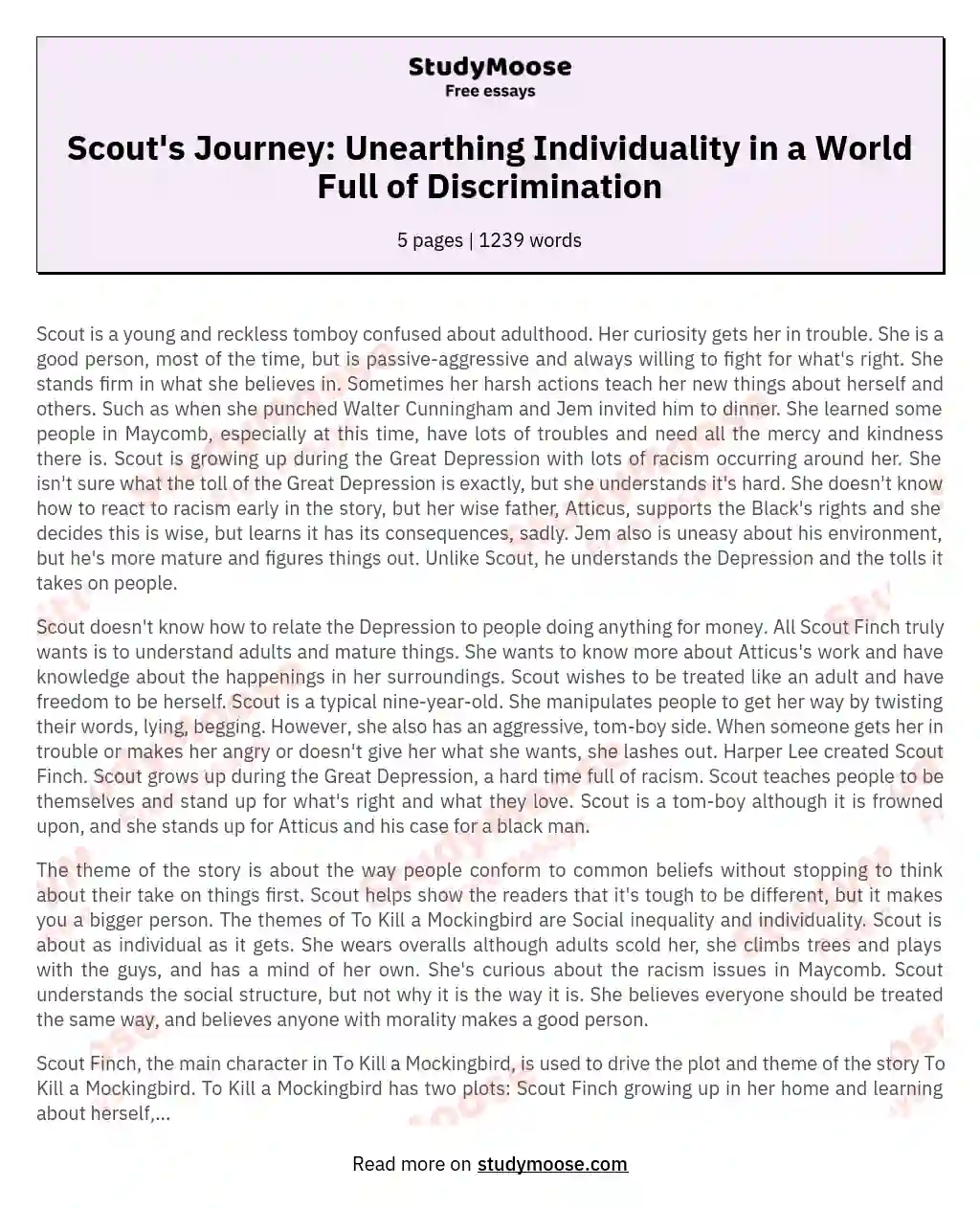 Scout's Journey: Unearthing Individuality in a World Full of Discrimination essay