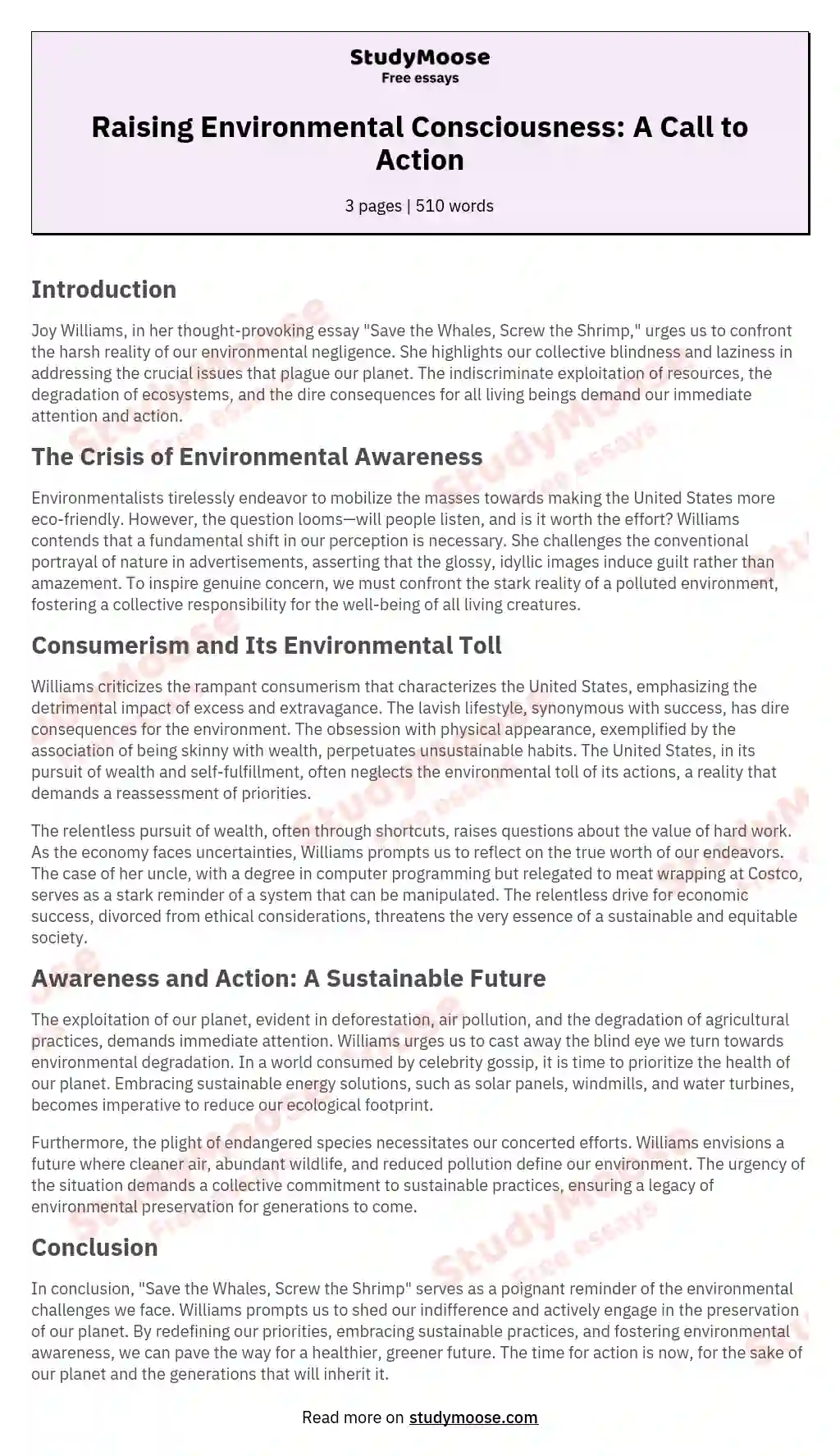 Raising Environmental Consciousness: A Call to Action essay